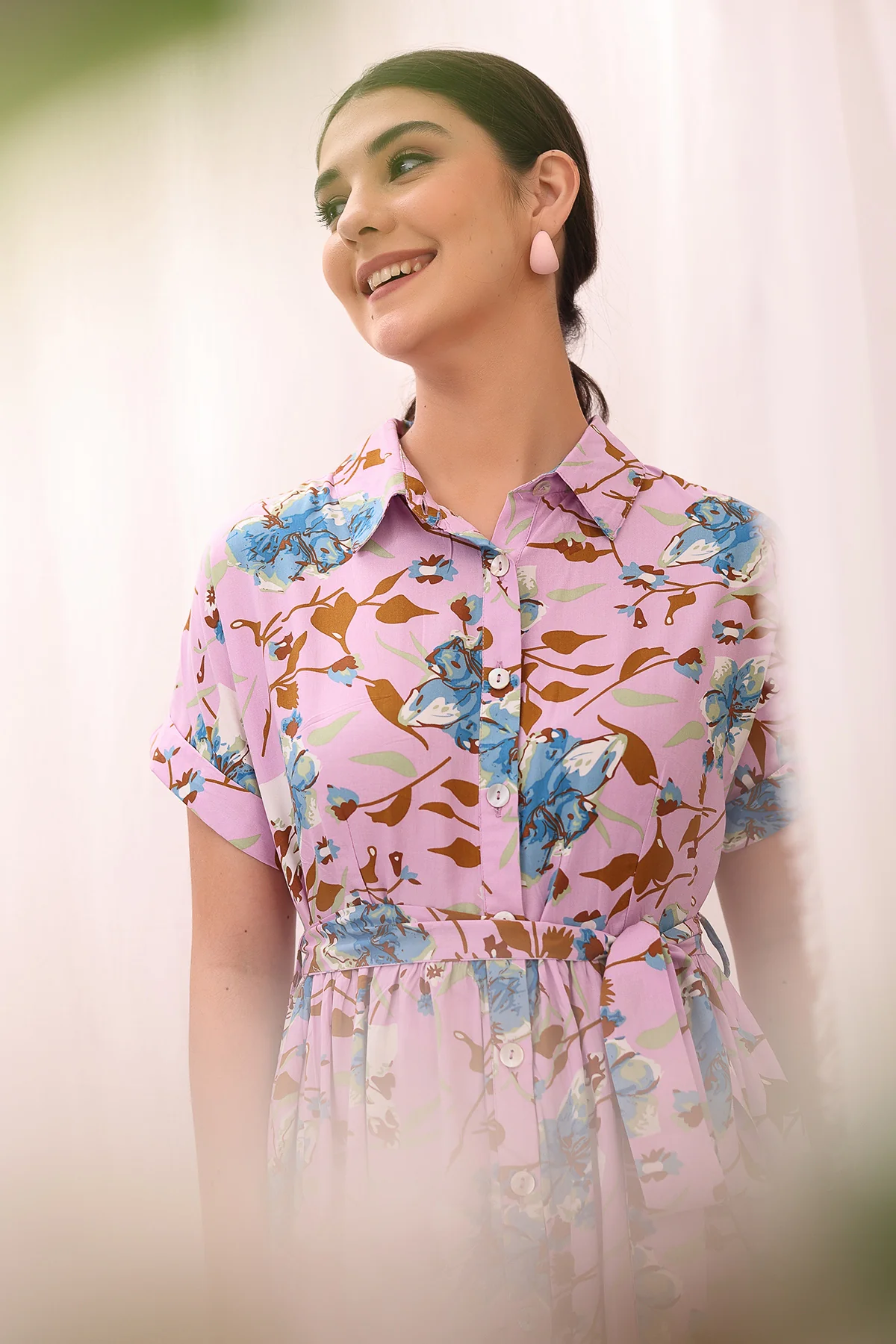 Floral Printed Zipless Feeding Maternity Dress - Pink - Image 11