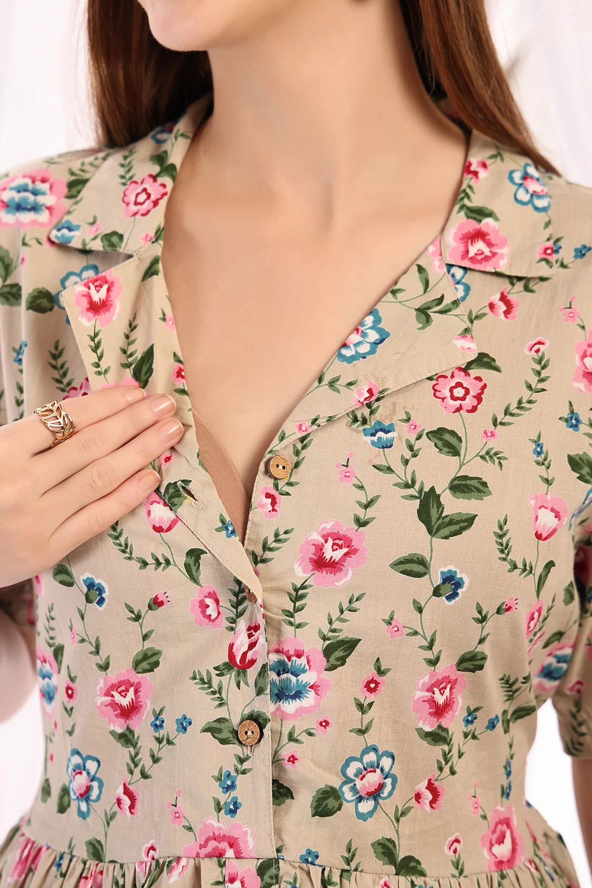 Floral Printed Zipless Feeding Shirt Dress - Light Pink - Image 2