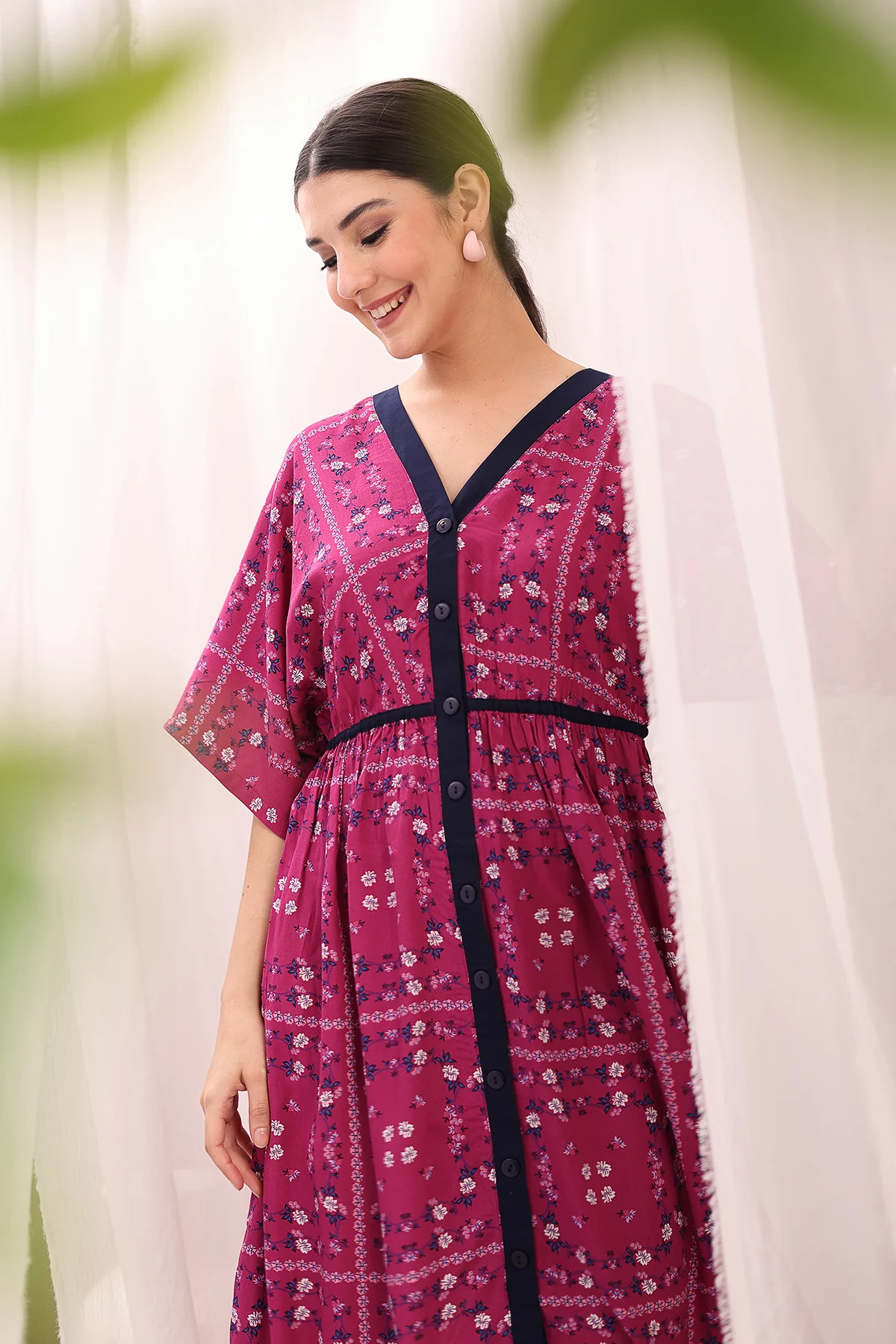Floral Printed Zipless Feeding Shirtdress - Pink - Image 11