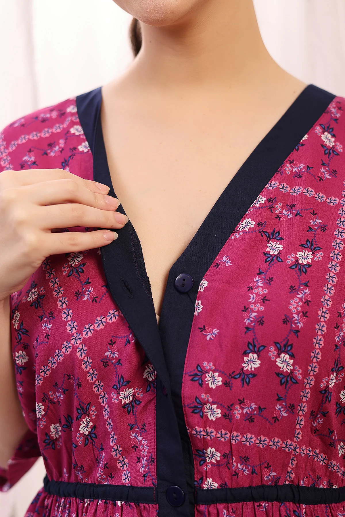 Floral Printed Zipless Feeding Shirtdress - Pink - Image 2