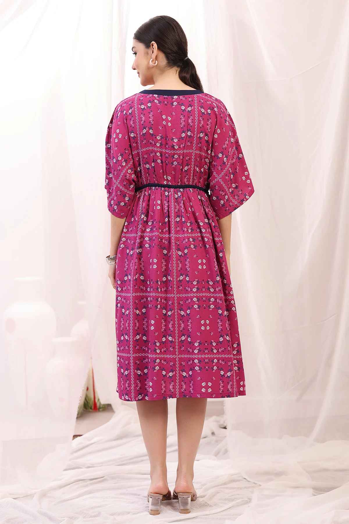 Floral Printed Zipless Feeding Shirtdress - Pink - Image 3
