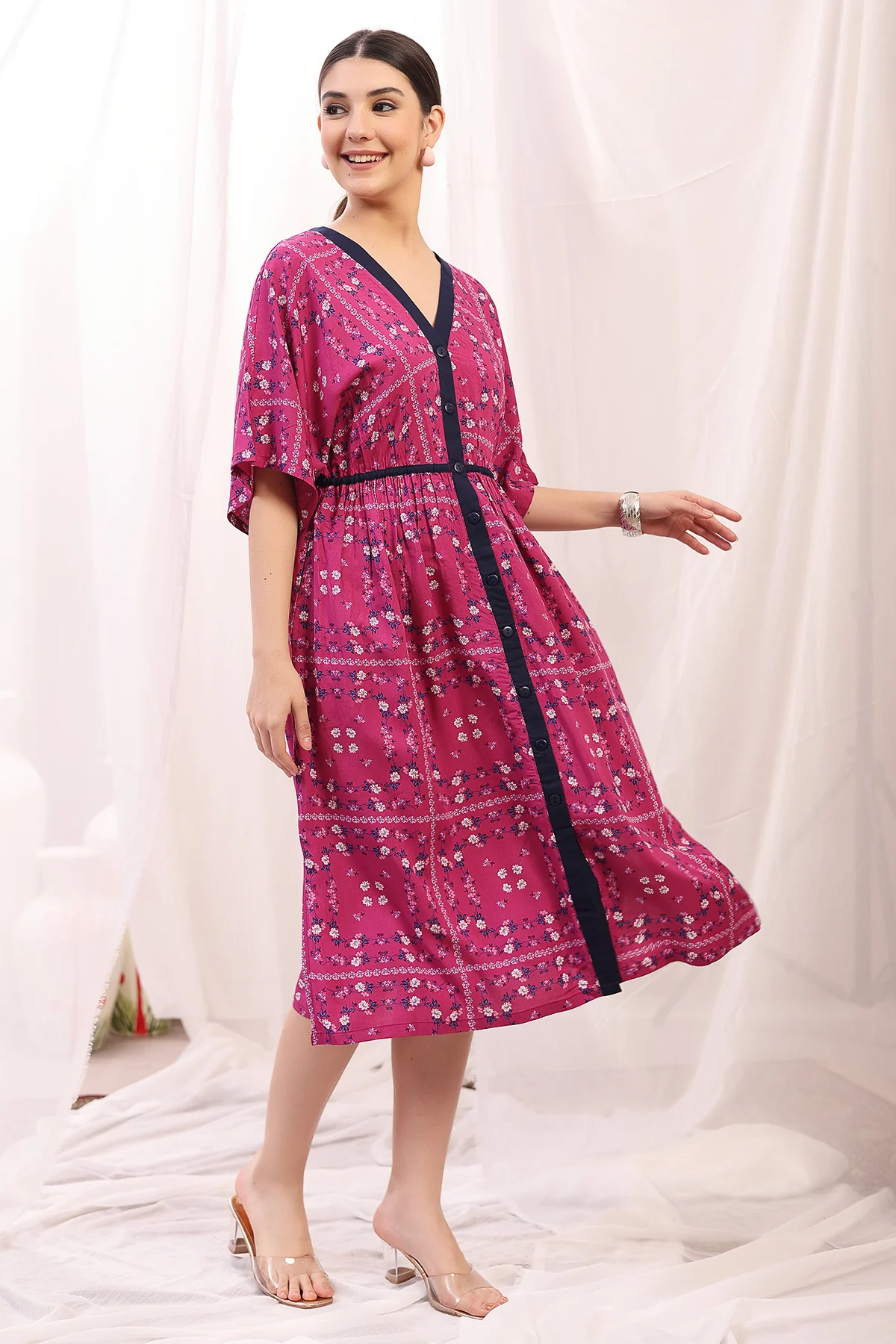 Floral Printed Zipless Feeding Shirtdress - Pink - Image 7
