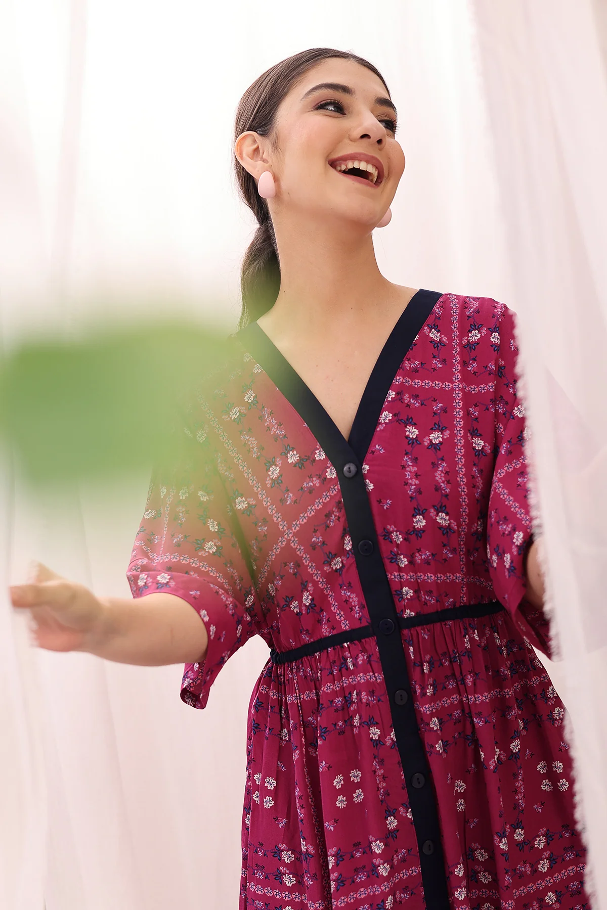 Floral Printed Zipless Feeding Shirtdress - Pink - Image 9