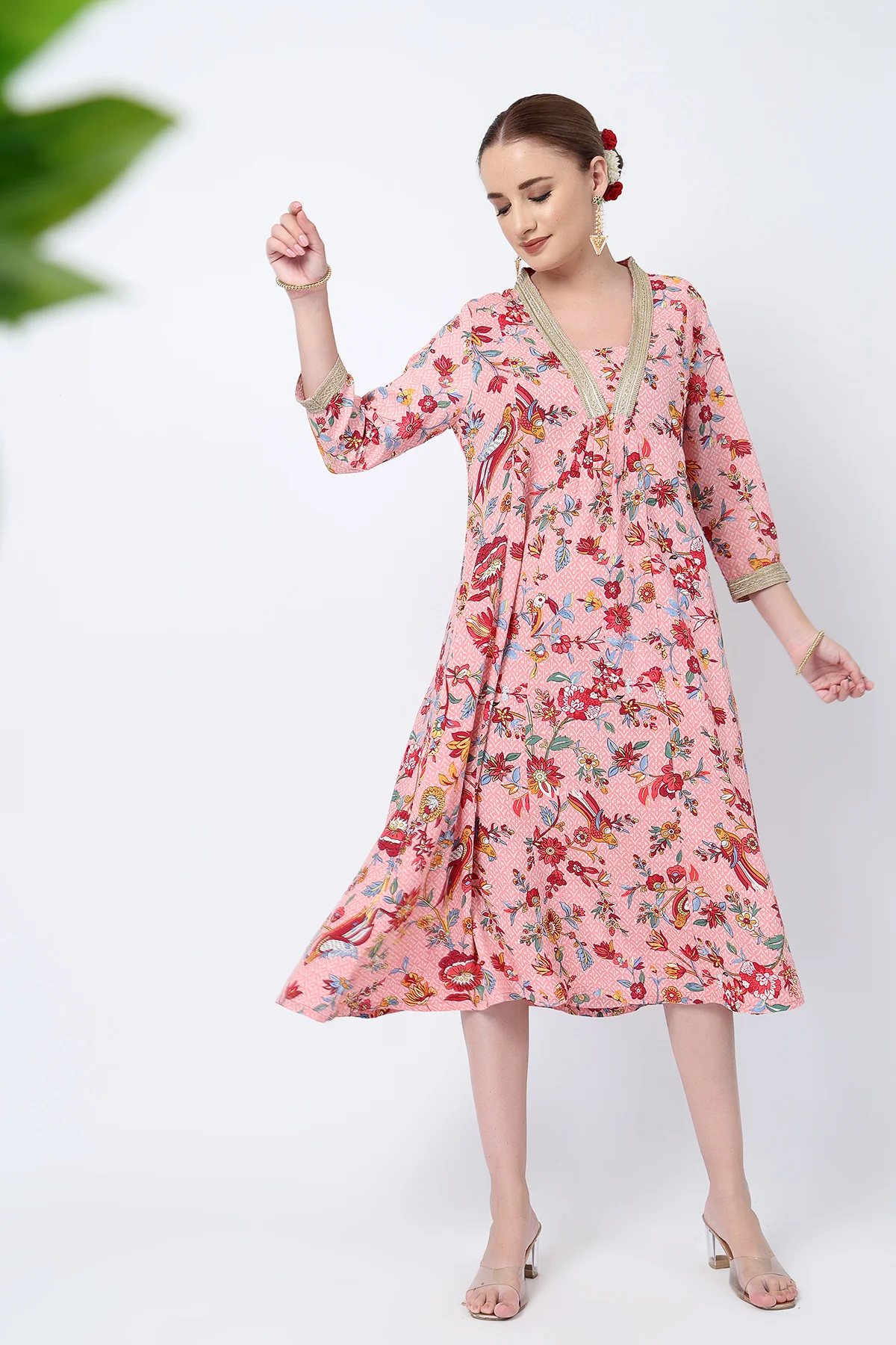 Floral Rayon Midi Dress with Feeding Zip and Pockets - Dusty Pink - Image 7