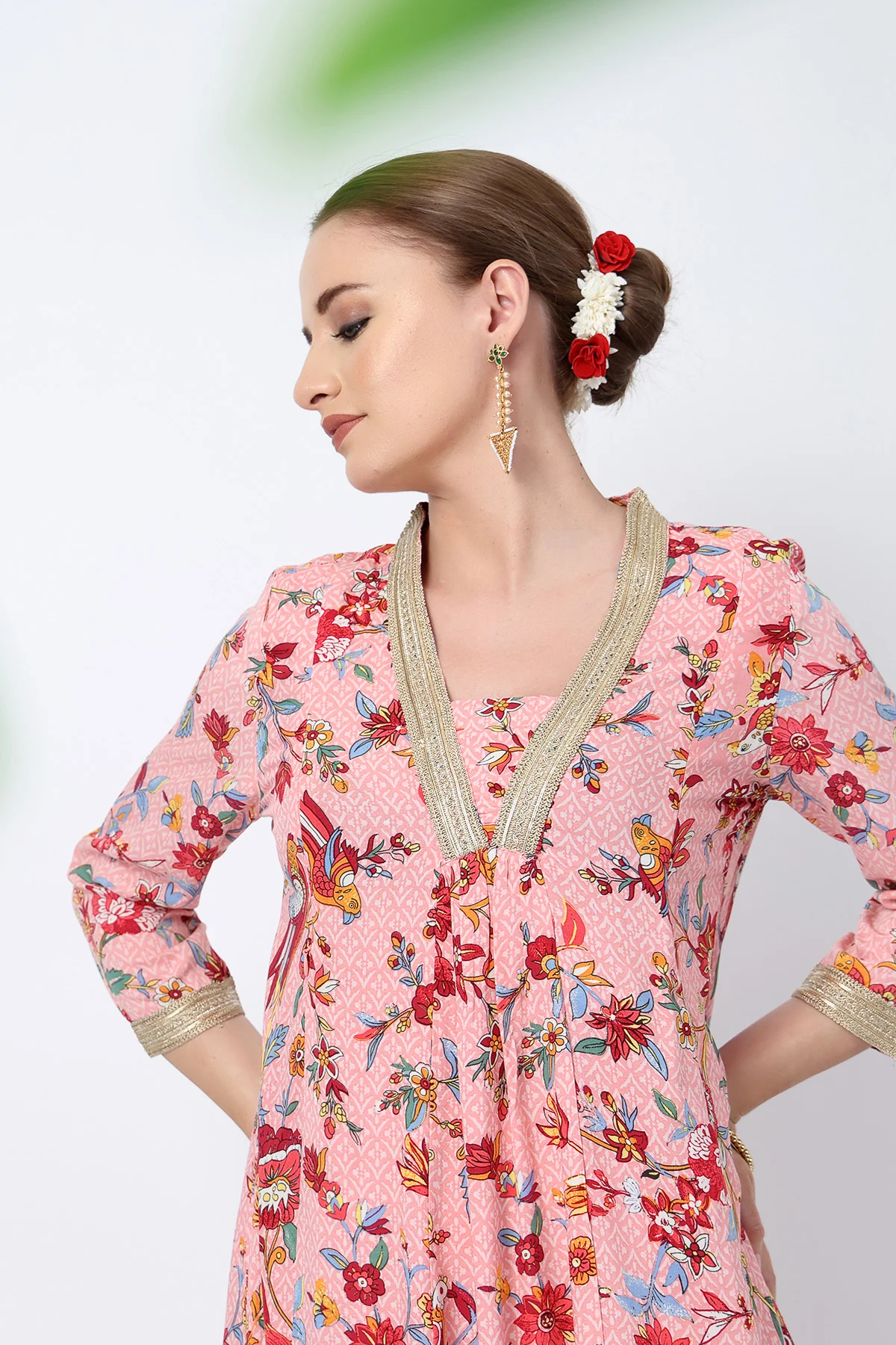 Floral Rayon Midi Dress with Feeding Zip and Pockets - Dusty Pink - Image 9
