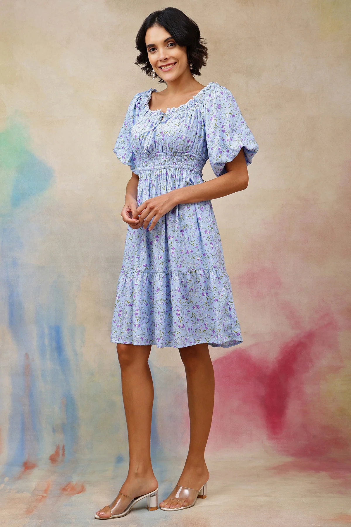 Floral Rayon Midi Dress with Zipless Feeding - Blue - Image 10