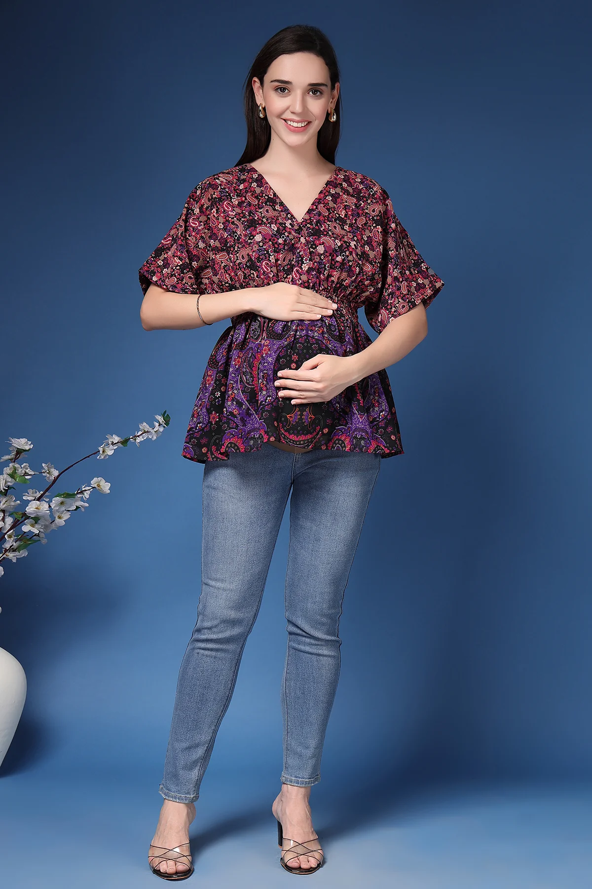 Floral Short Top with Zipless Feeding - Image 4