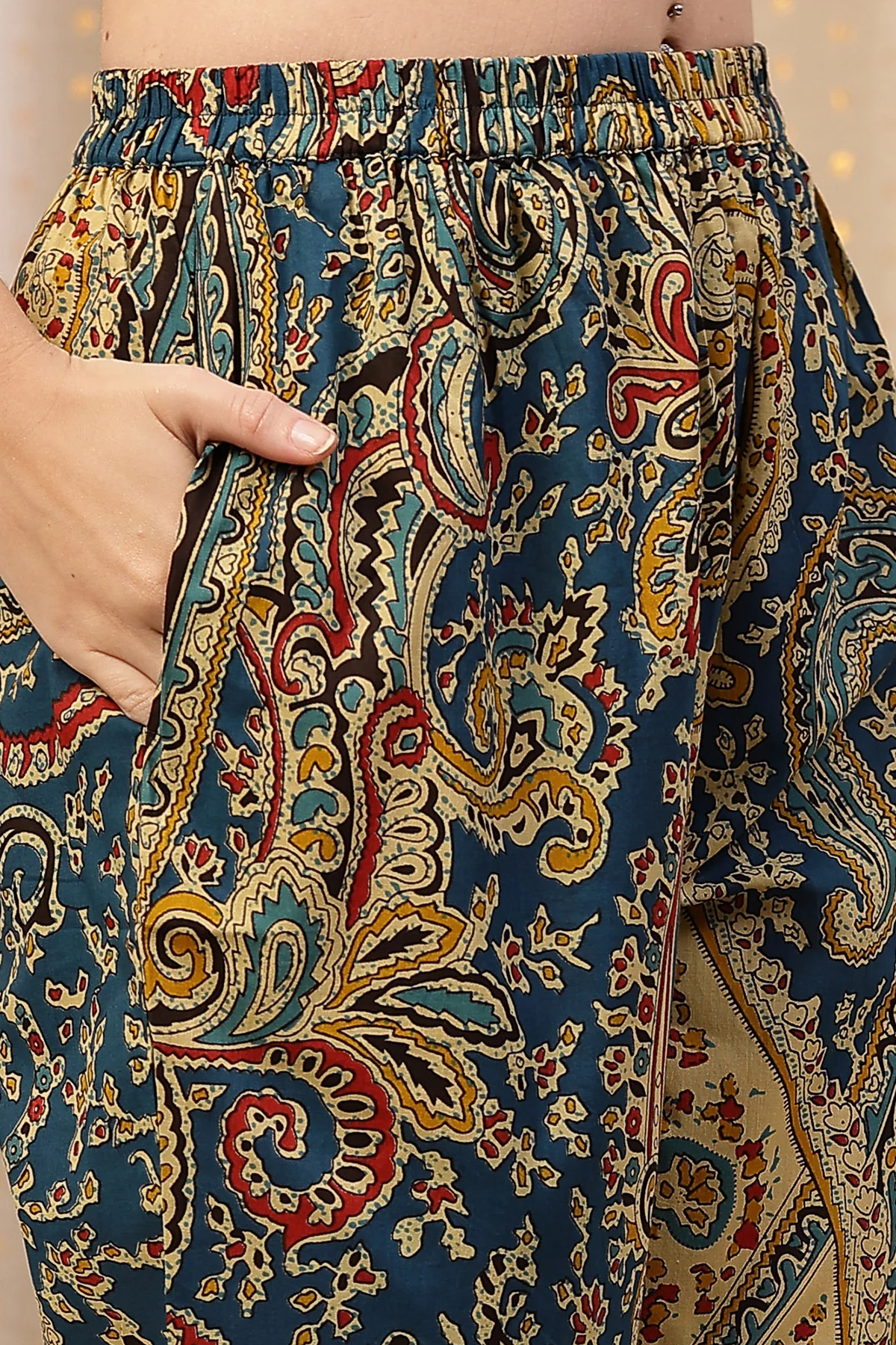 Floral Zip Feeding Cotton Kurta-Pant Set - Deep Blue - Image 5
