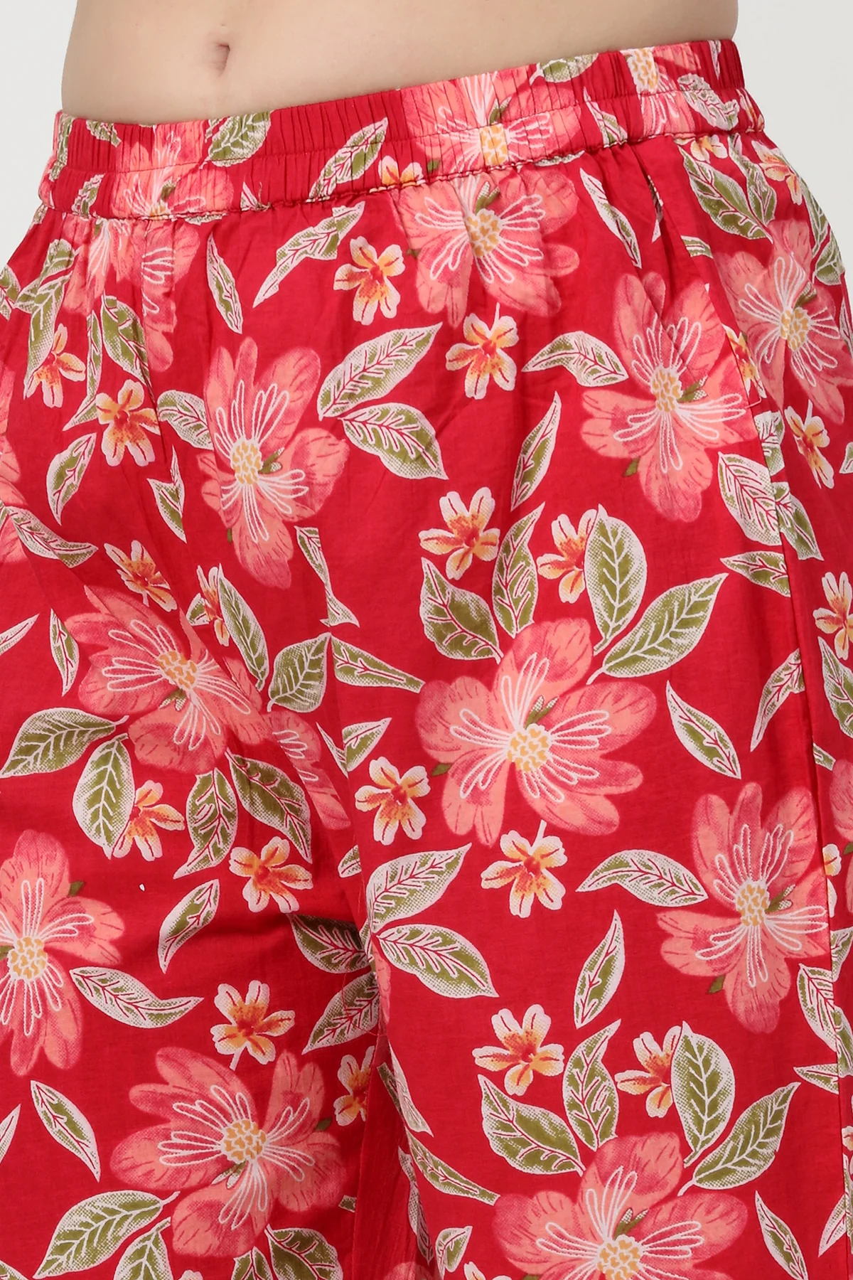 Floral Zip Feeding Cotton Kurta-Pant Set - Wine Red - Image 4