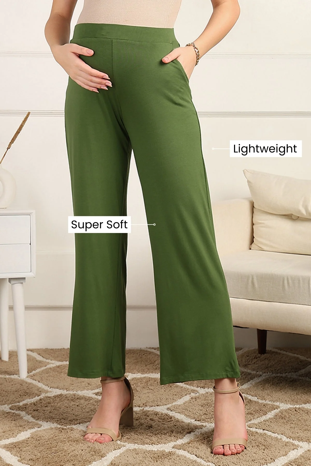 Green High Waist Maternity Palazzo - Image 3