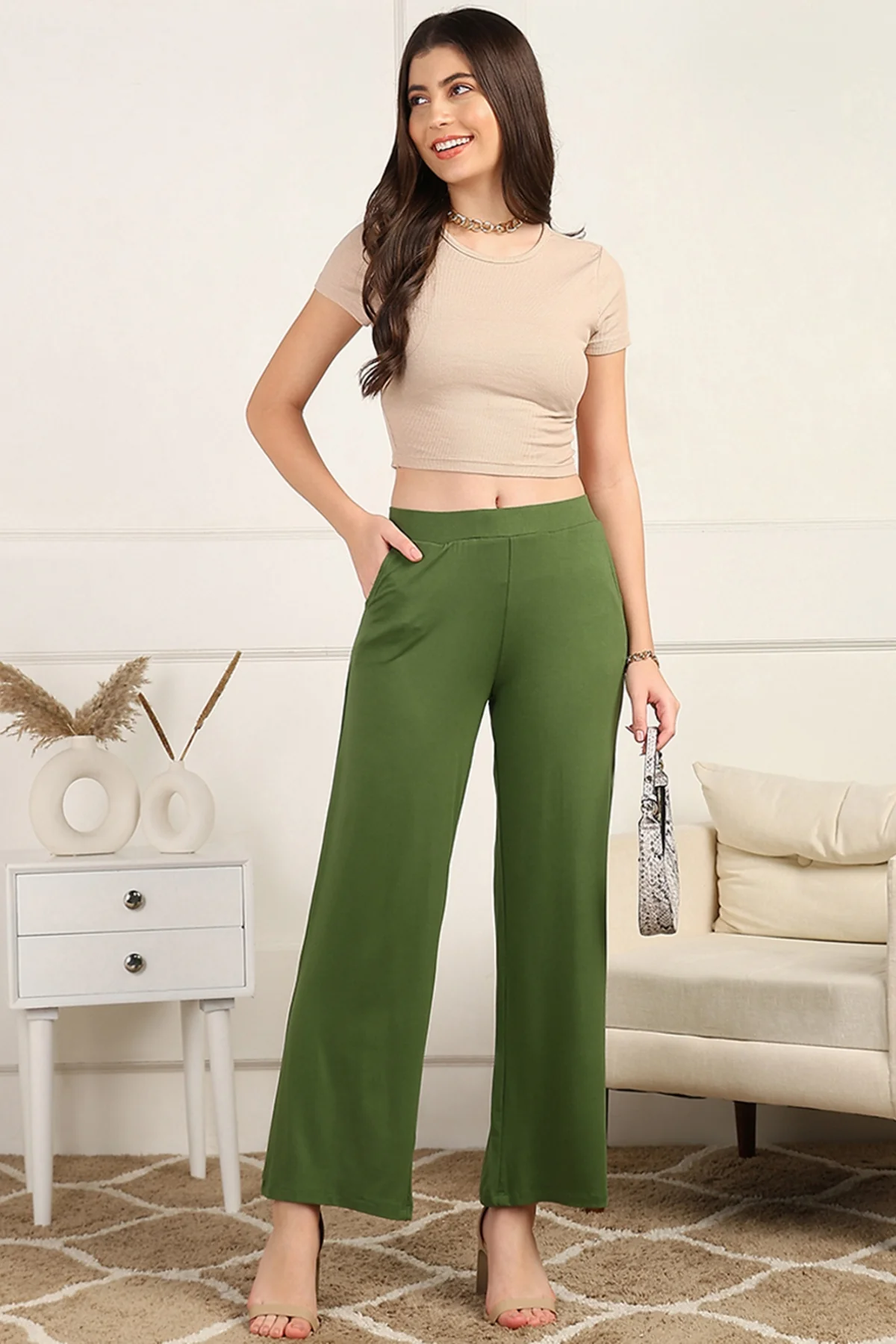 Green High Waist Maternity Palazzo - Image 5