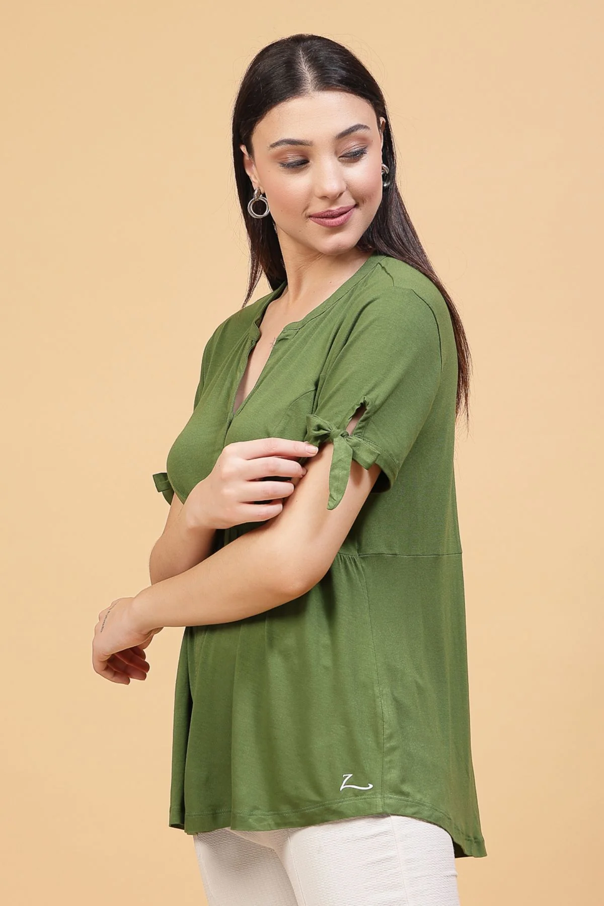 Green Solid Button Top For Zipless Feeding - Image 10