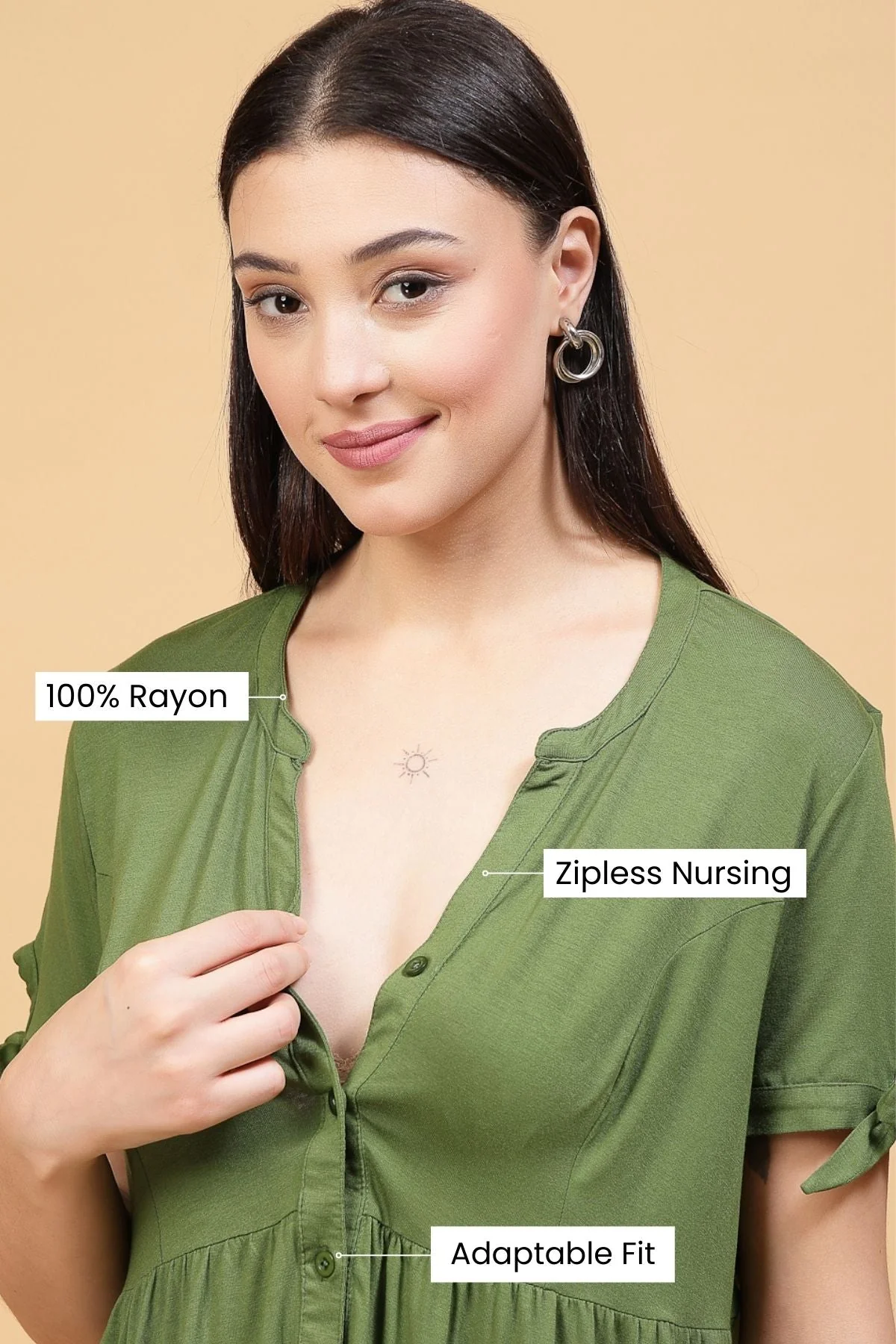 Green Solid Button Top For Zipless Feeding - Image 11