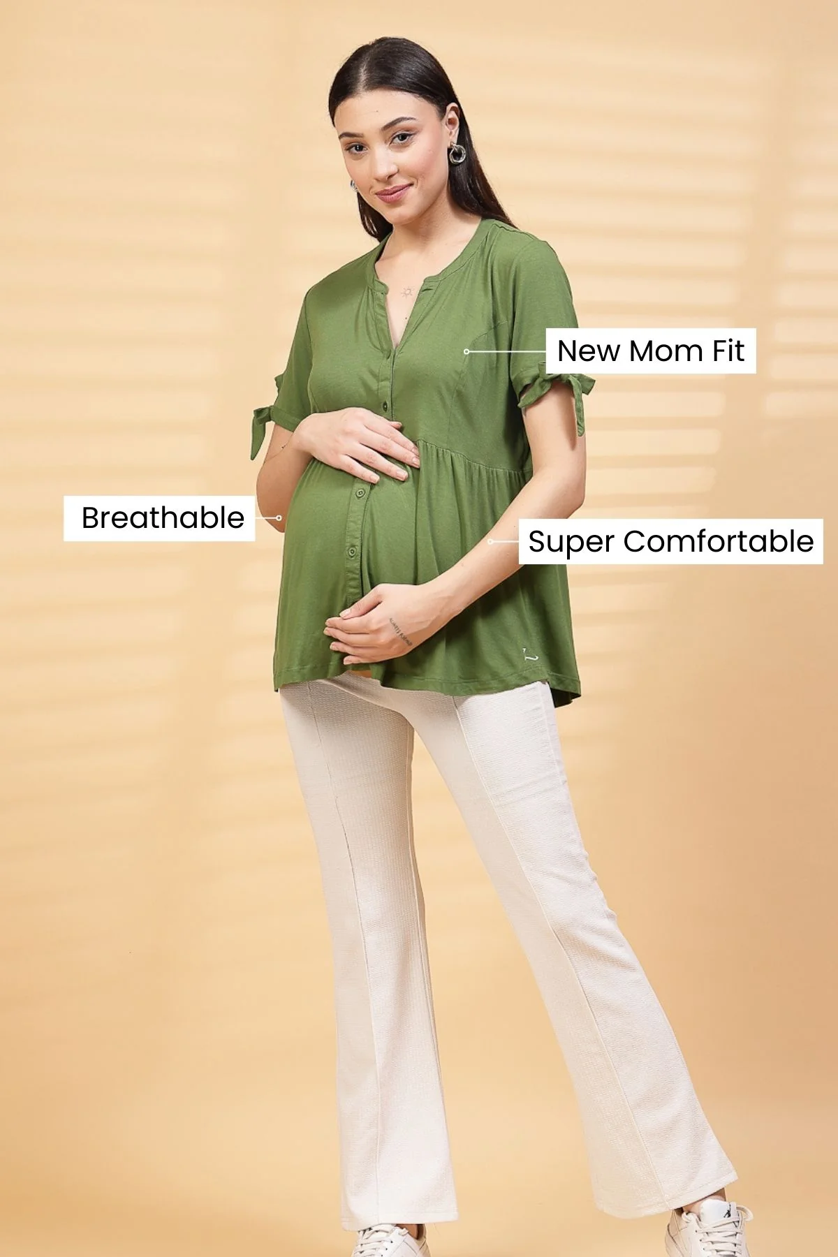 Green Solid Button Top For Zipless Feeding - Image 3