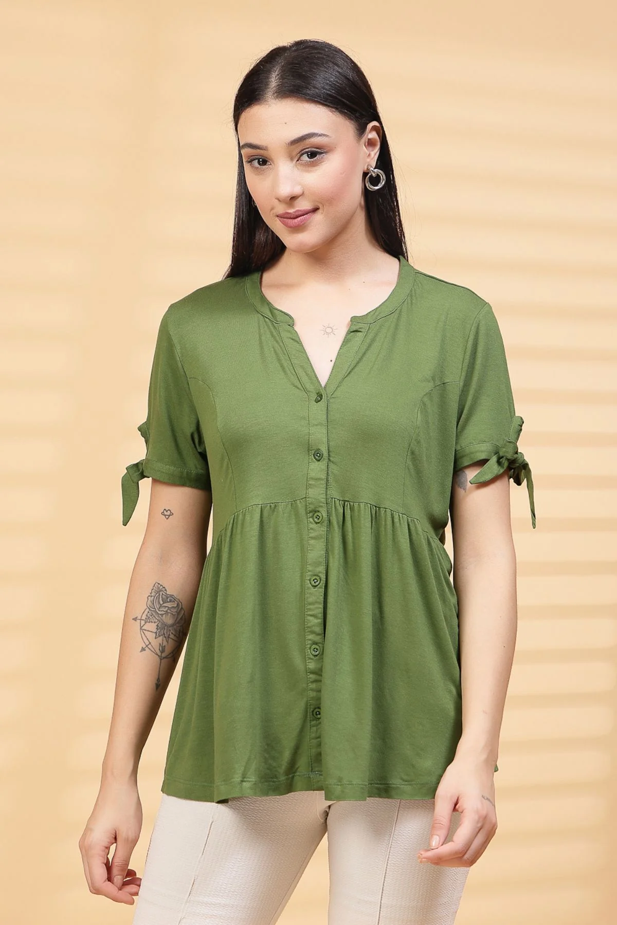 Green Solid Button Top For Zipless Feeding - Image 5