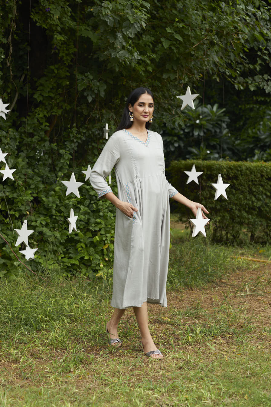 Grey embroidery Feeding Dress - Image 2