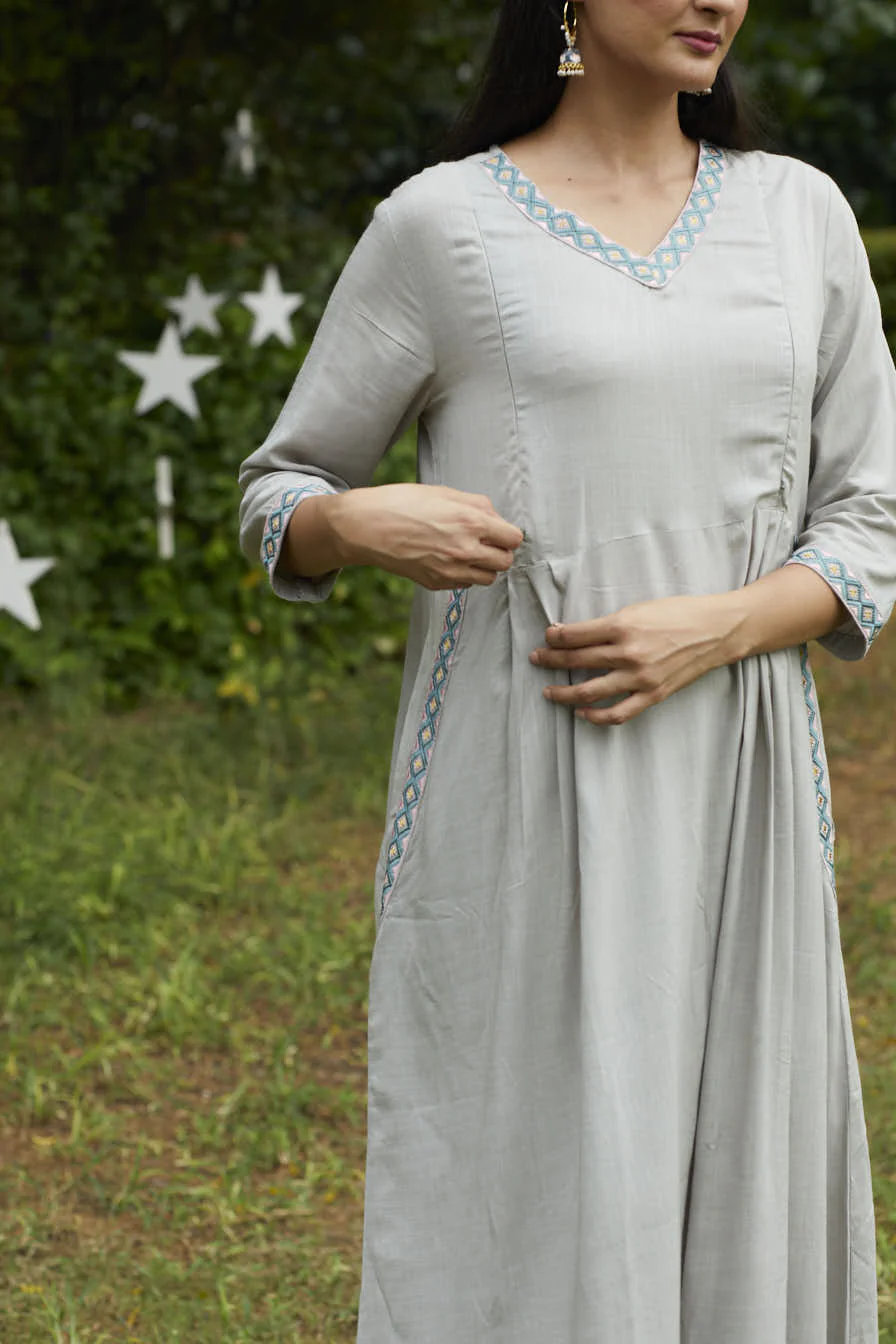 Grey embroidery Feeding Dress - Image 3
