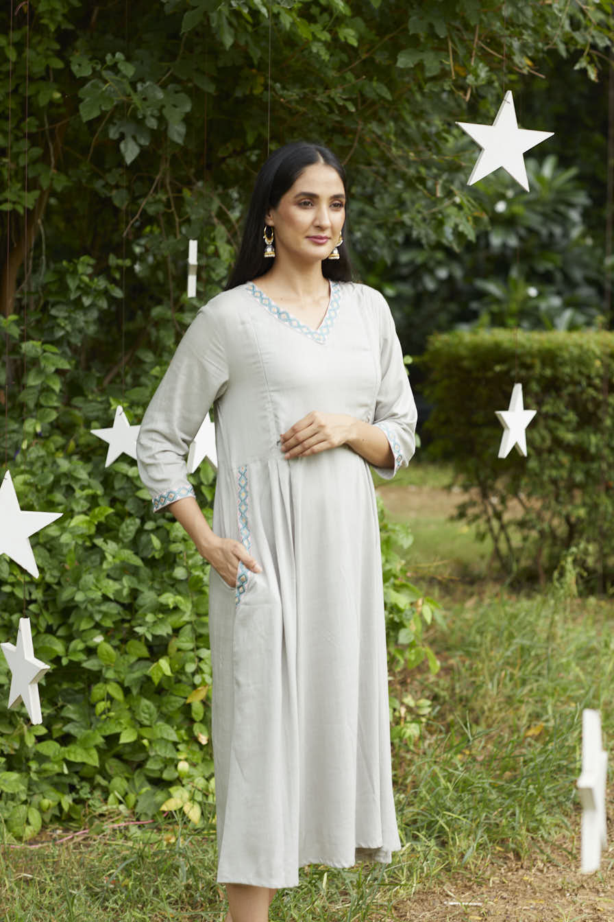 Grey embroidery Feeding Dress - Image 5