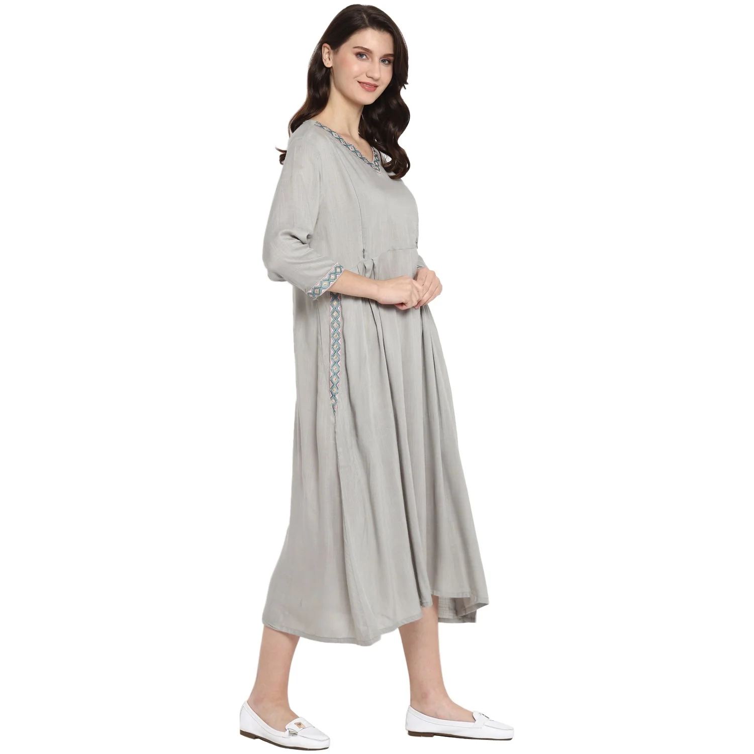 Grey embroidery Feeding Dress - Image 7