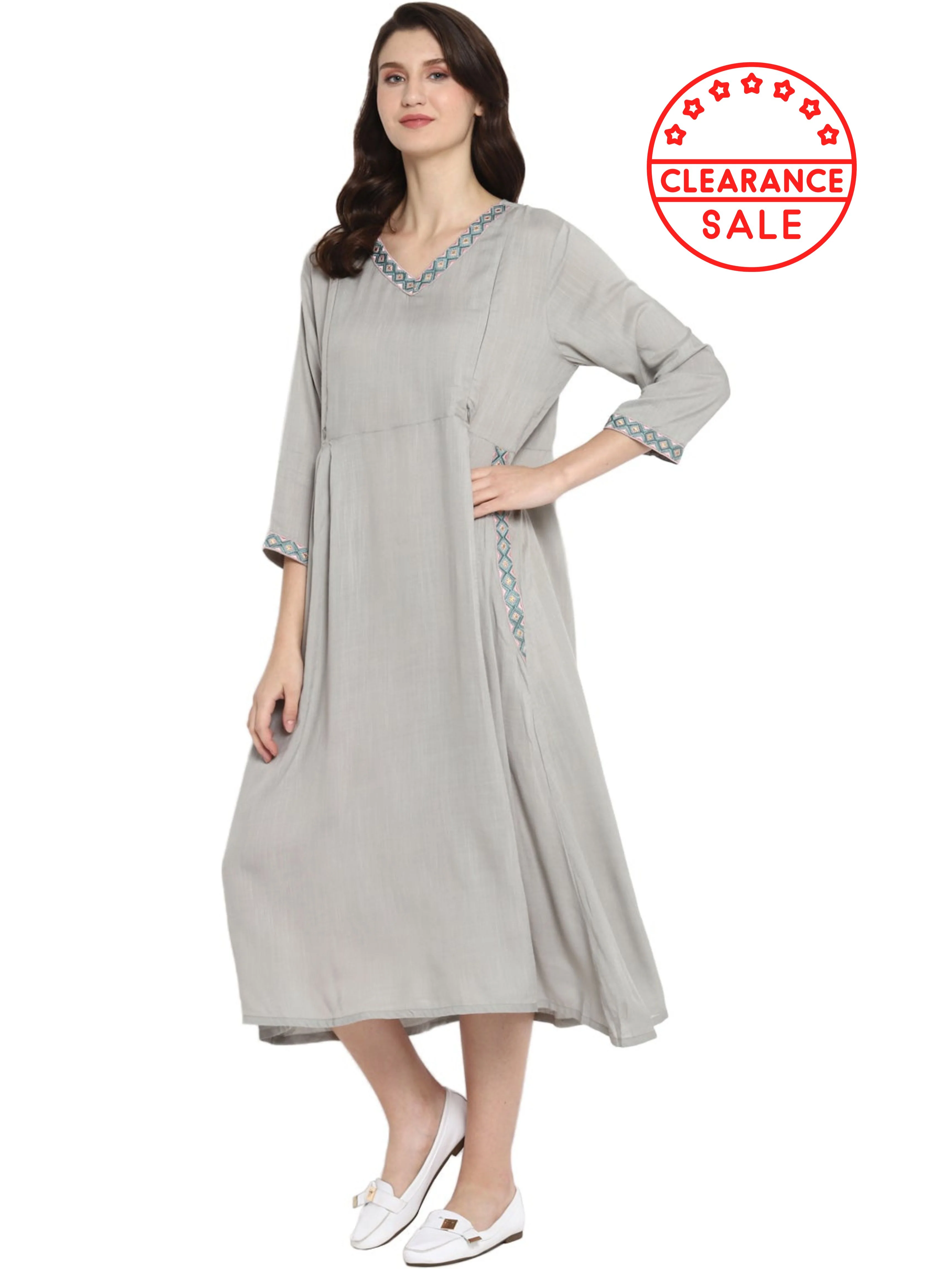 Grey embroidery Feeding Dress - Image 8
