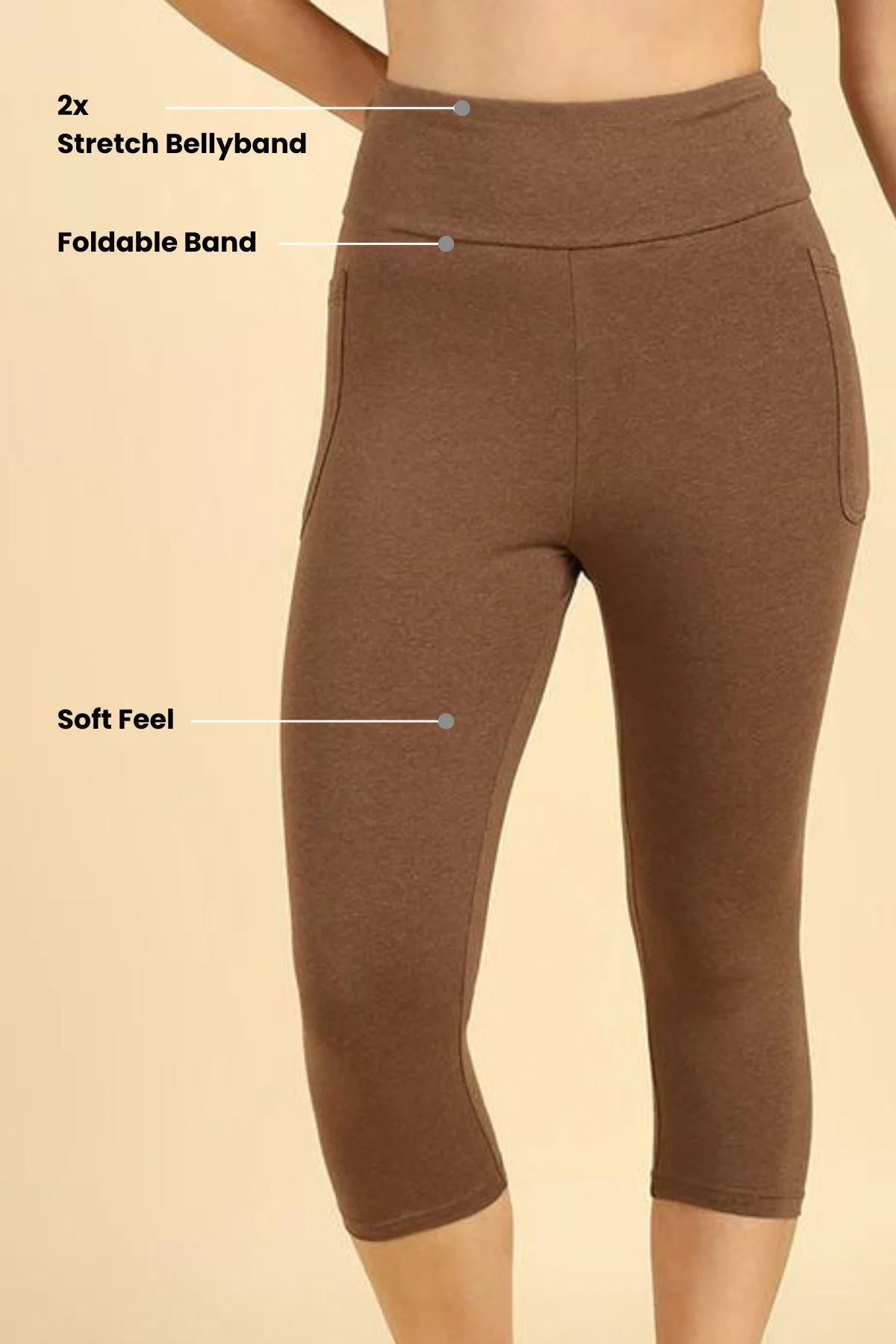 High Waist Melange Brown Mom Capri - Image 3