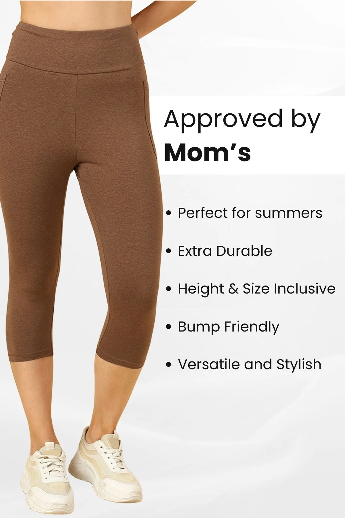 High Waist Melange Brown Mom Capri - Image 5