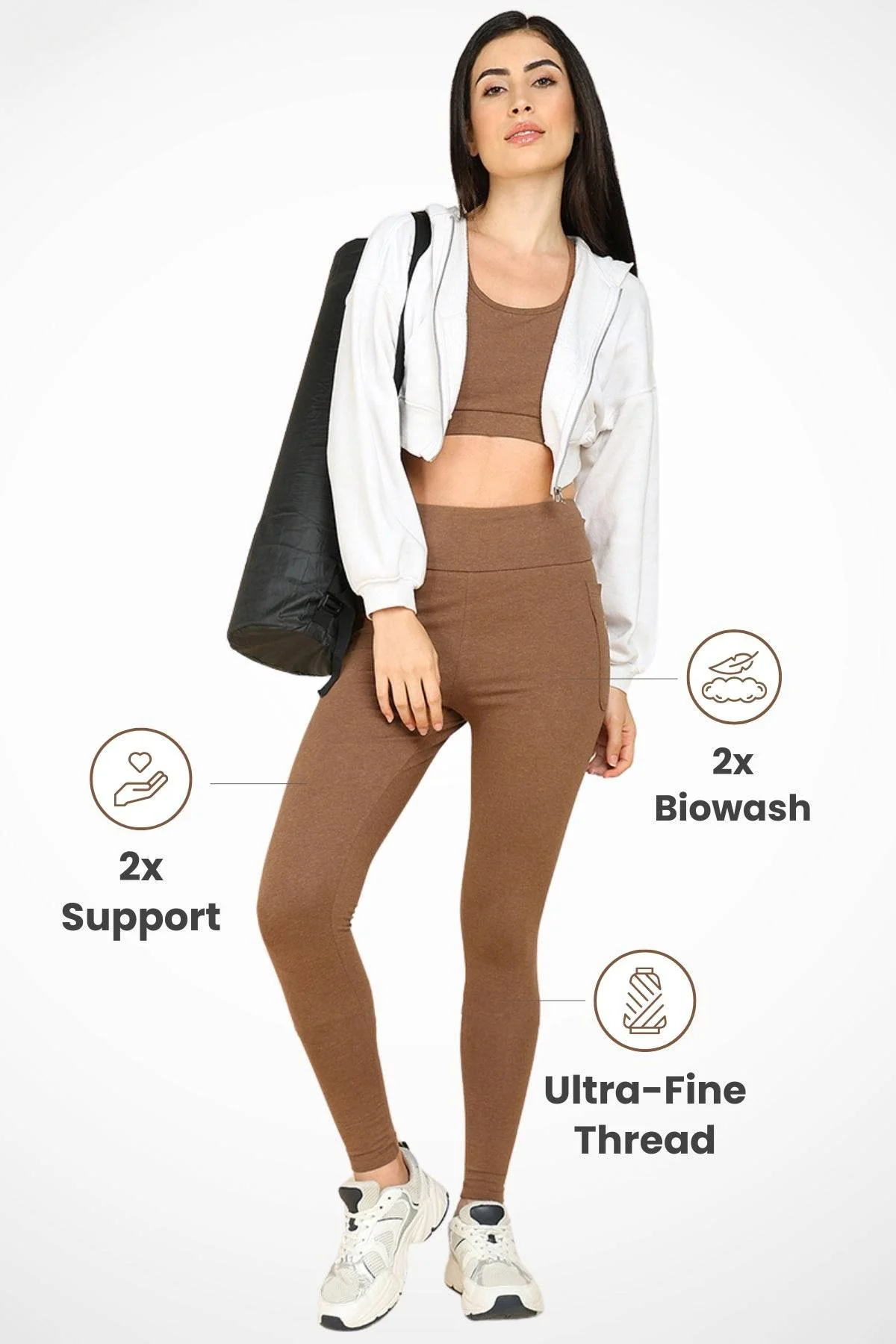 High Waist Melange Brown Mom Legging - Image 2