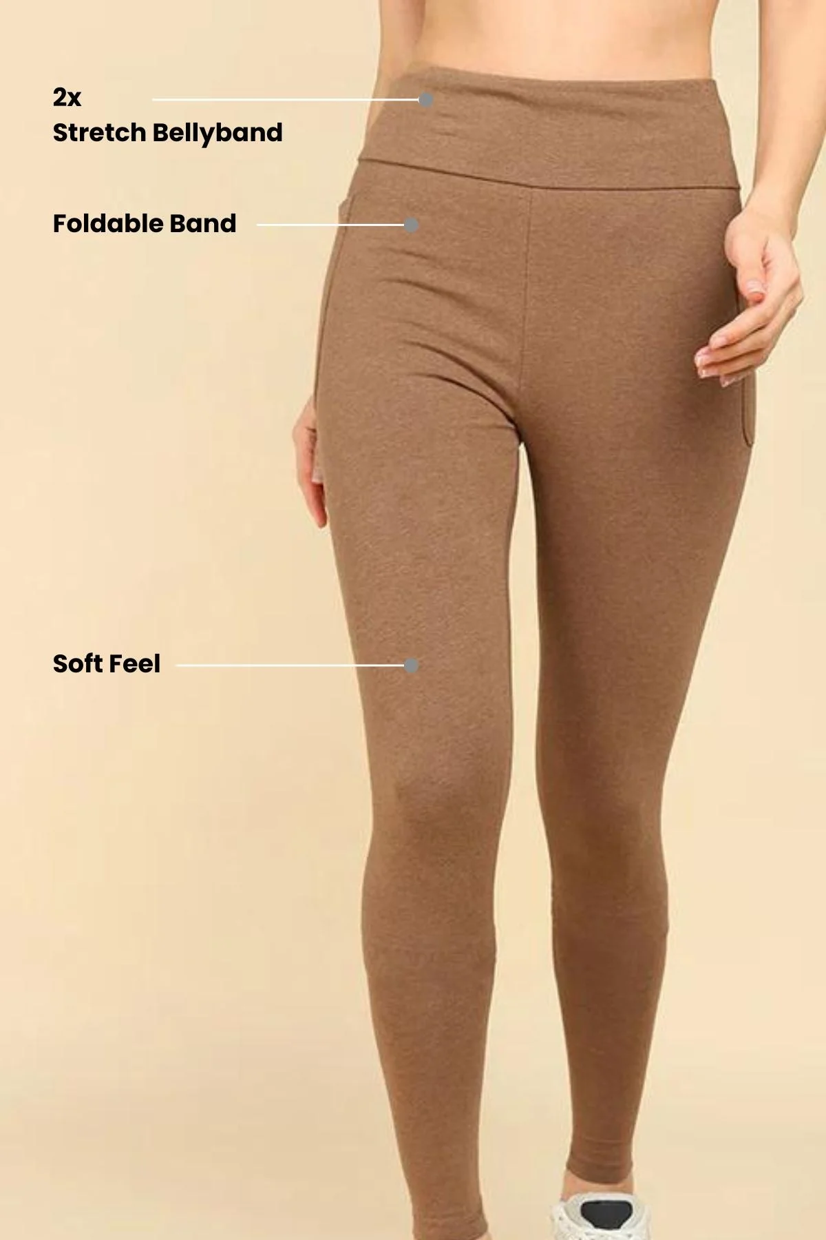 High Waist Melange Brown Mom Legging - Image 3