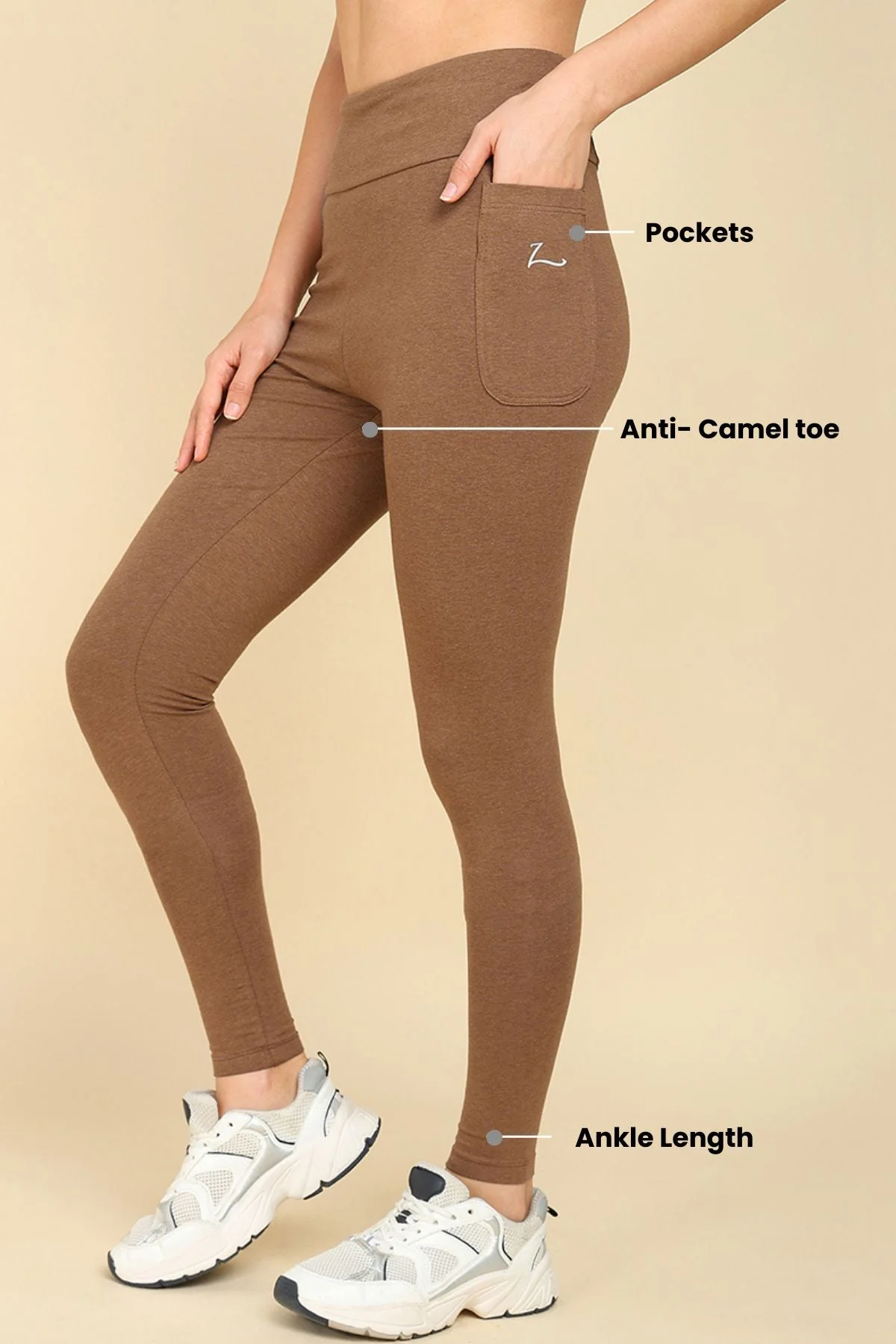 High Waist Melange Brown Mom Legging - Image 4