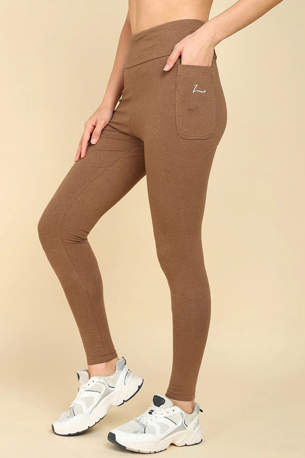 High Waist Melange Brown Mom Legging - Image 6