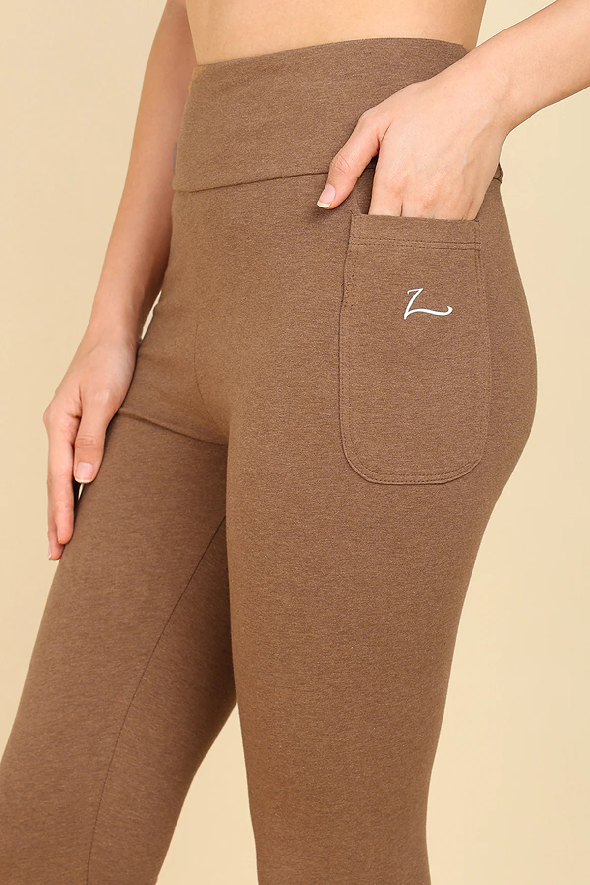 High Waist Melange Brown Mom Legging - Image 8
