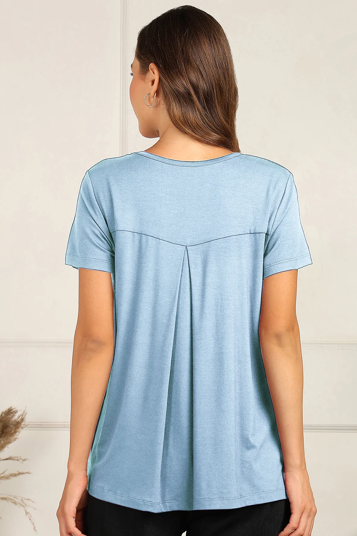 Ice Blue Front & Back Pleated Zipless Nursing Top - Image 4