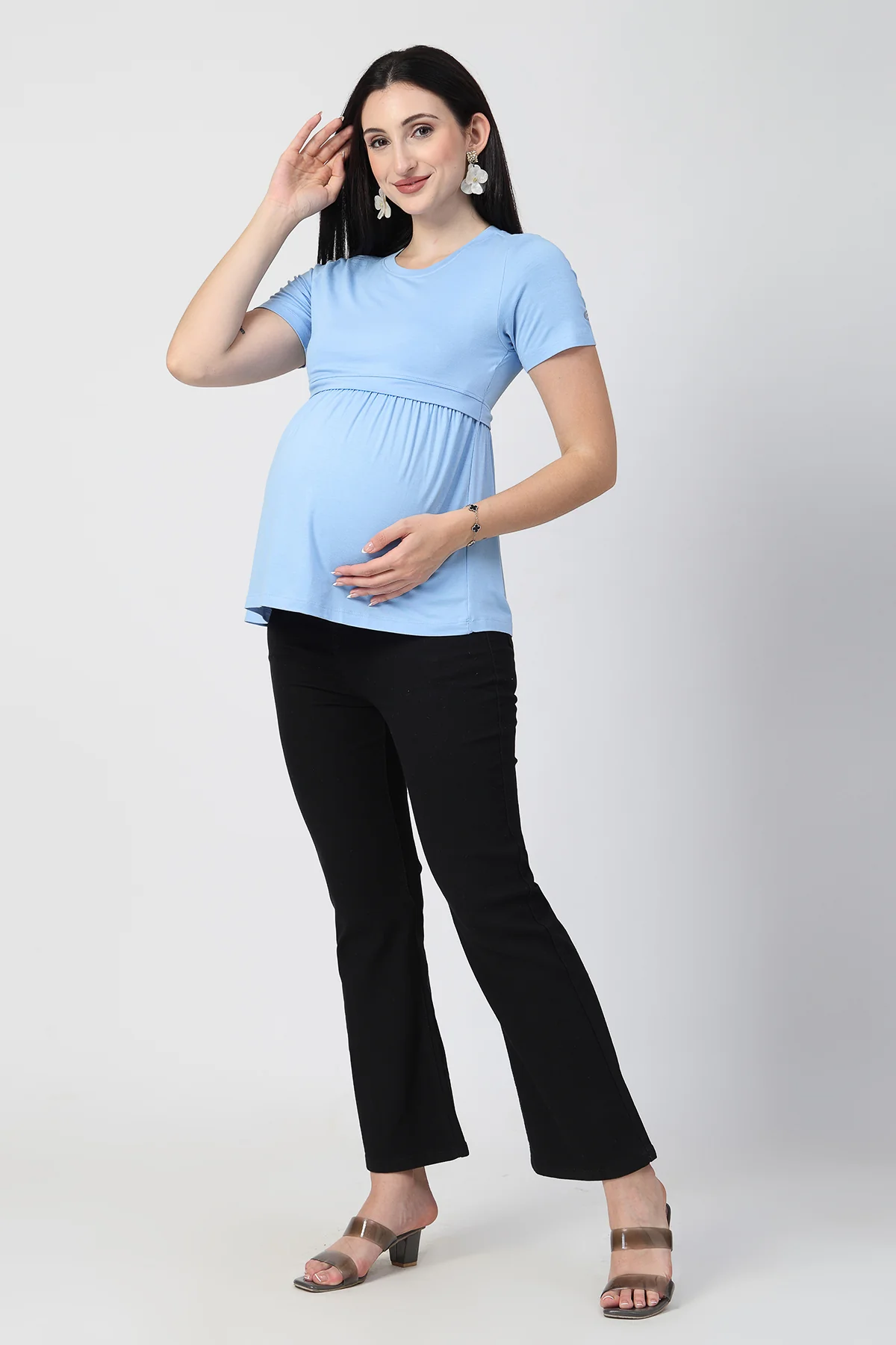 Ice Blue Maternity Zipless Feeding Gathered Top - Image 12