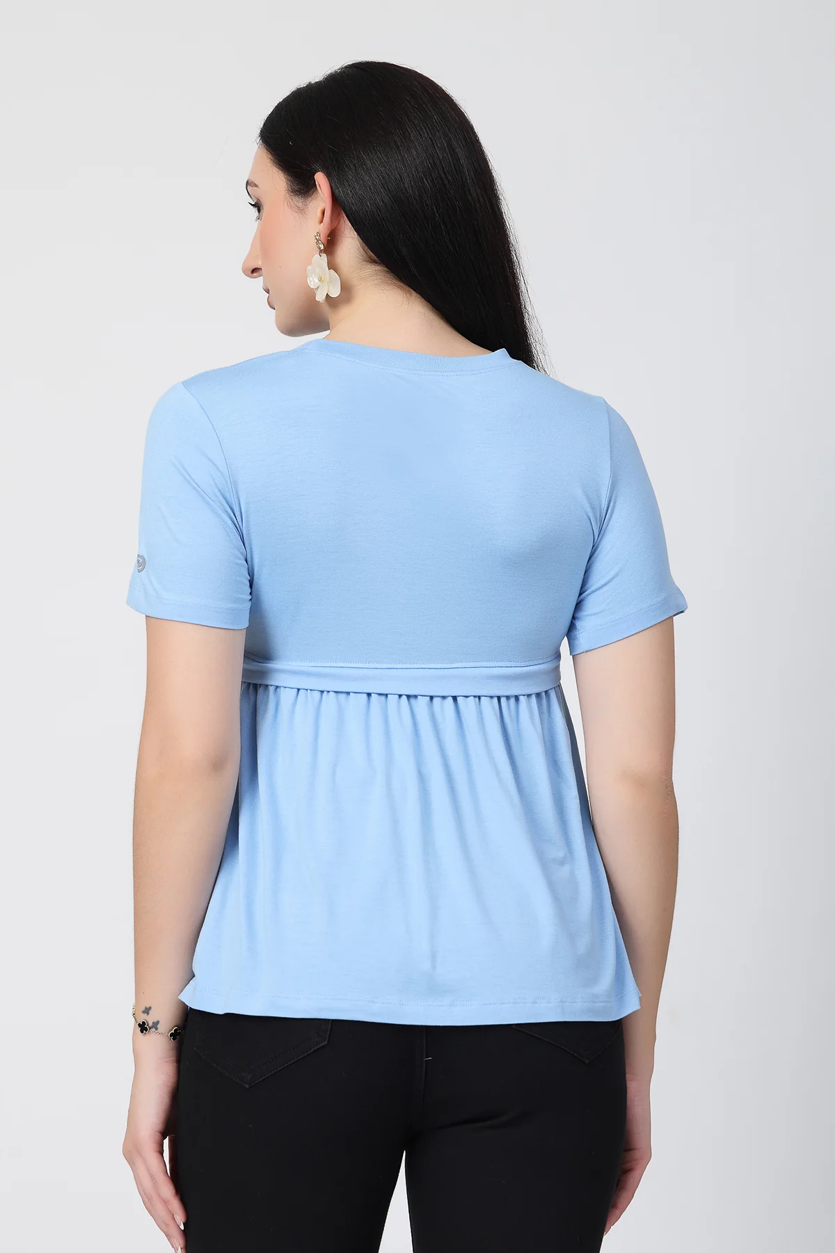 Ice Blue Maternity Zipless Feeding Gathered Top - Image 3