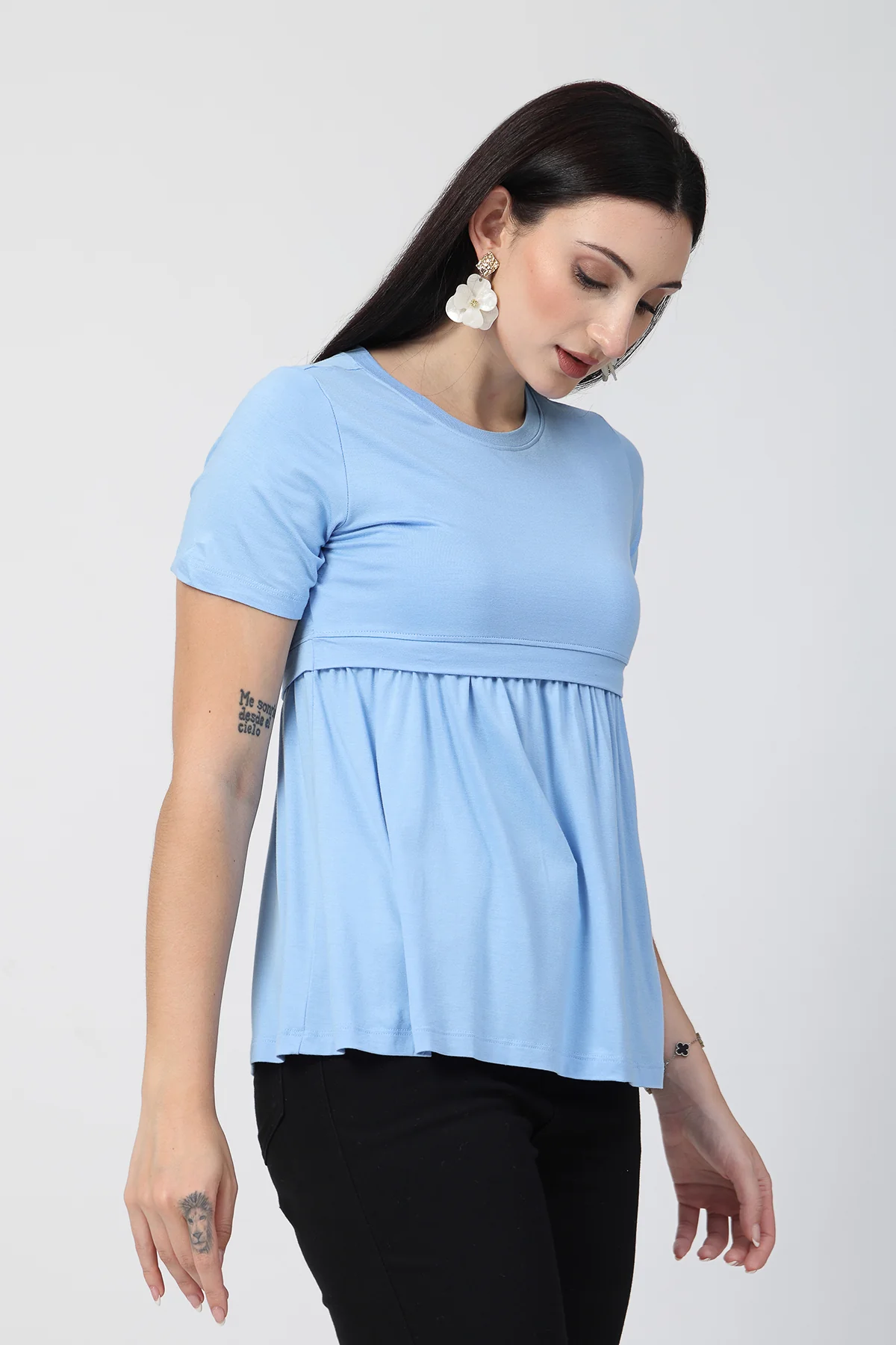 Ice Blue Maternity Zipless Feeding Gathered Top - Image 7