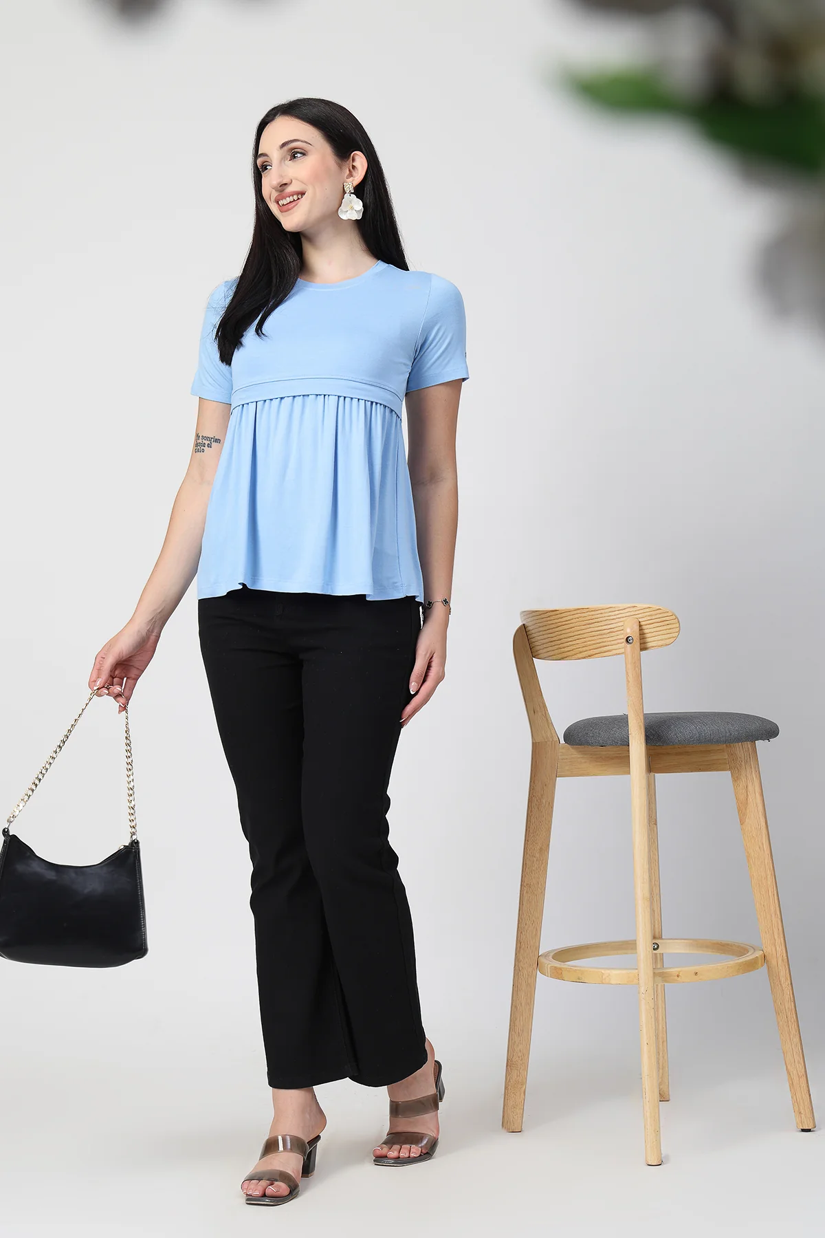 Ice Blue Maternity Zipless Feeding Gathered Top - Image 8