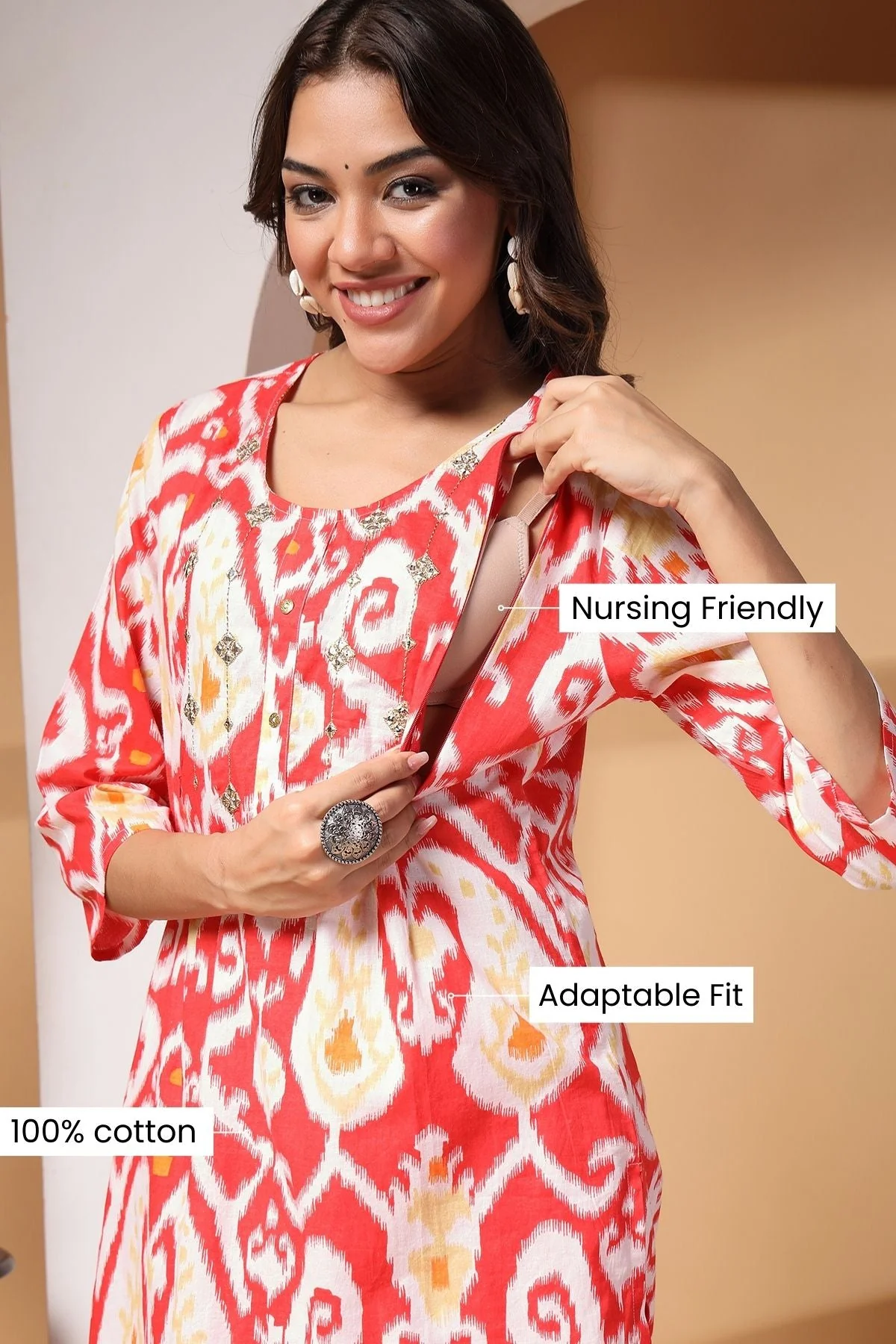 Ikat Illusion Maternity and Feeding Friendly  Kurta Set - Image 11