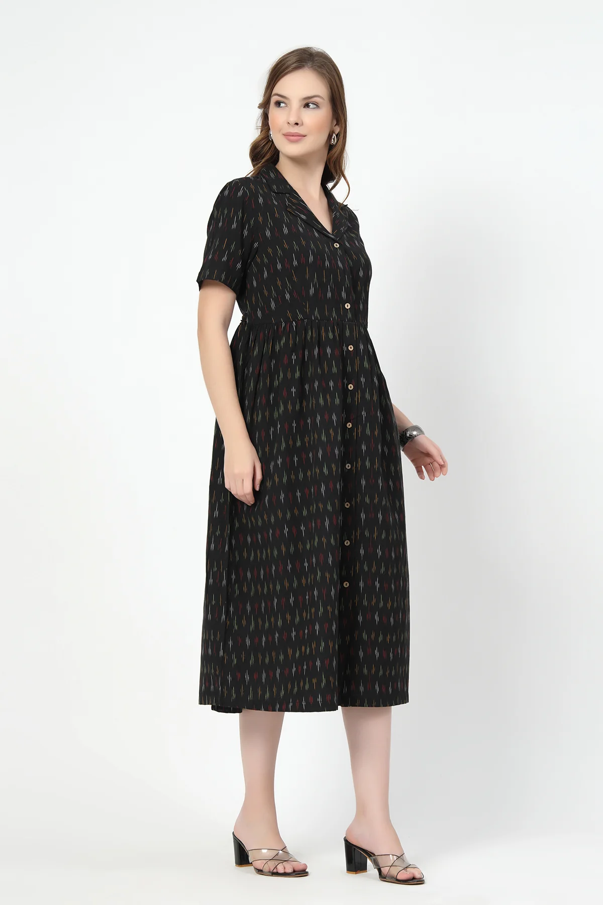 Ikat Print Zipless Feeding Dress-Black - Image 10
