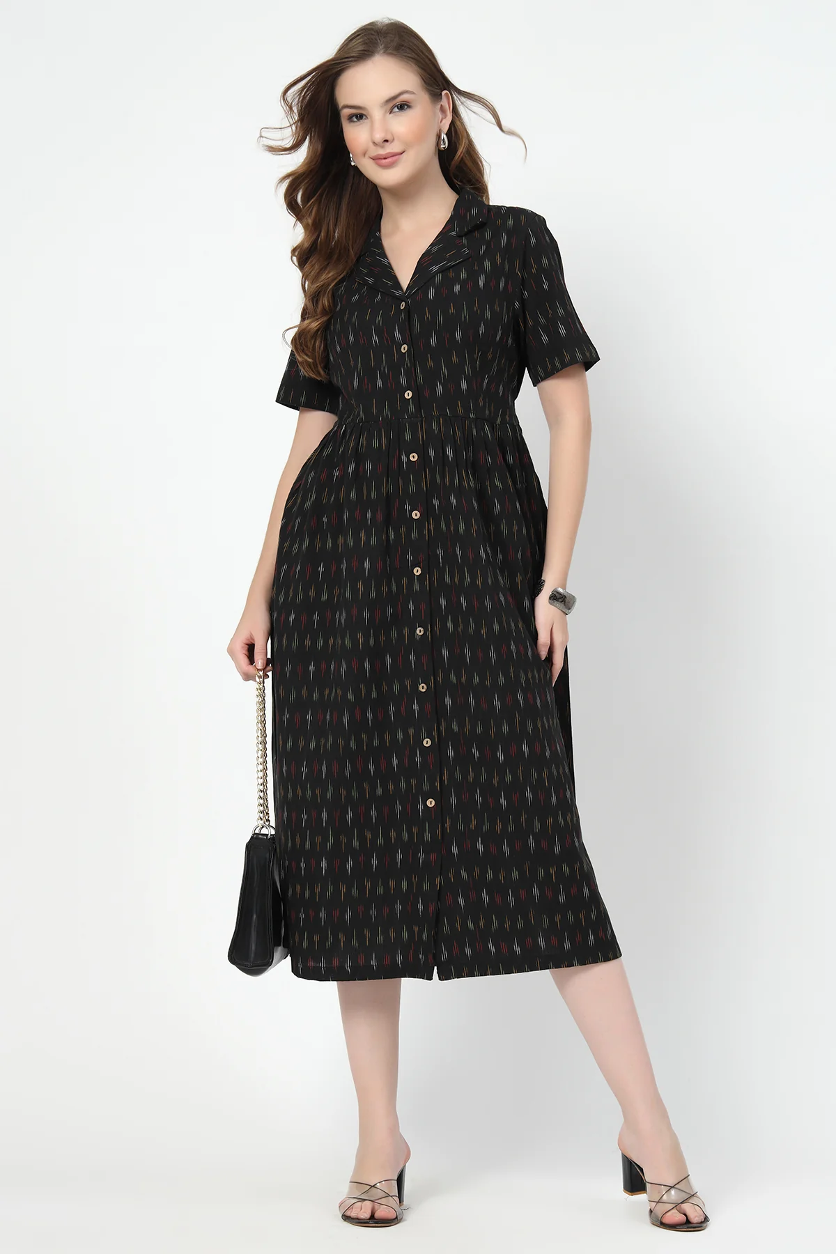 Ikat Print Zipless Feeding Dress-Black - Image 11