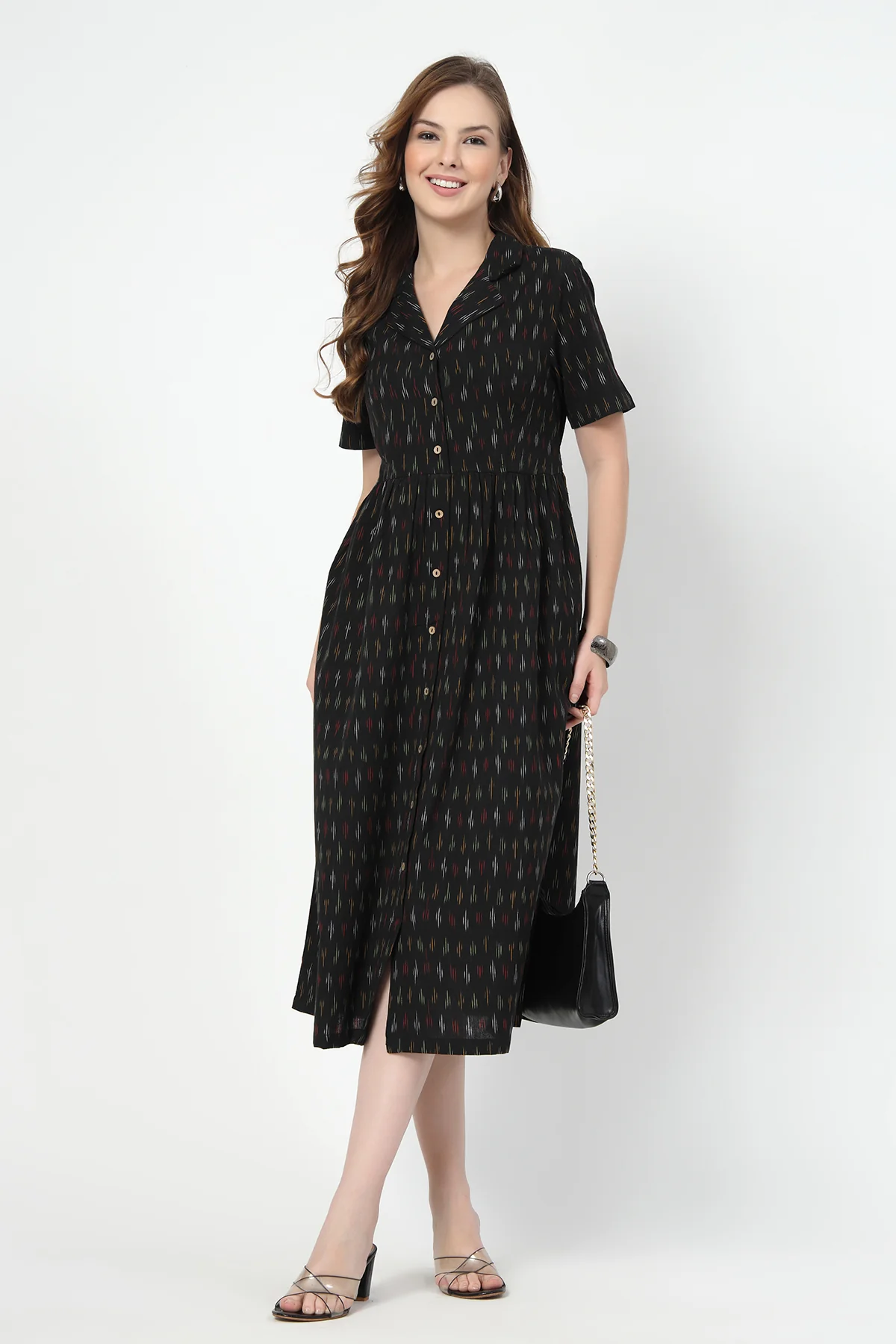 Ikat Print Zipless Feeding Dress-Black - Image 12