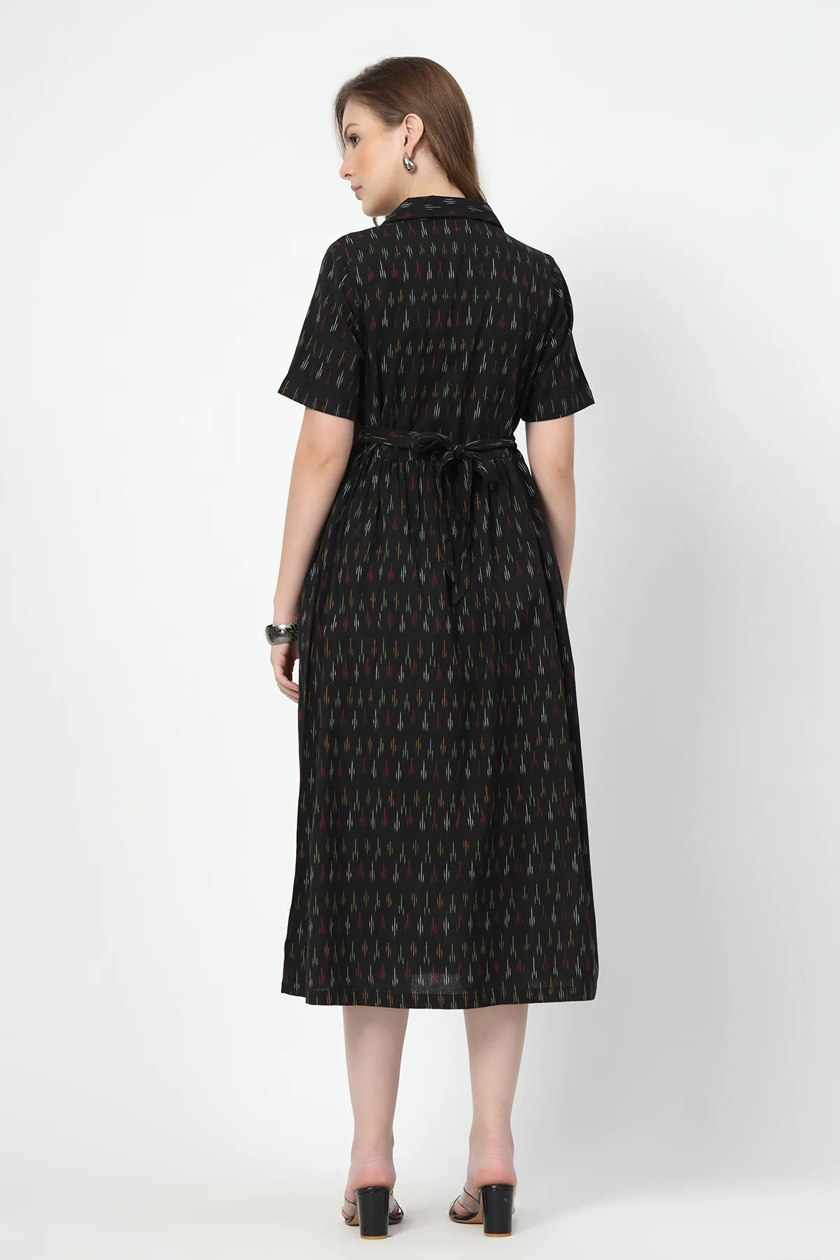 Ikat Print Zipless Feeding Dress-Black - Image 3