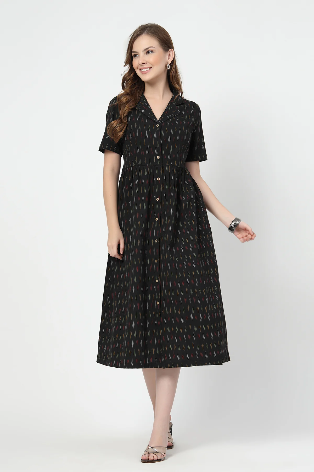 Ikat Print Zipless Feeding Dress-Black - Image 4
