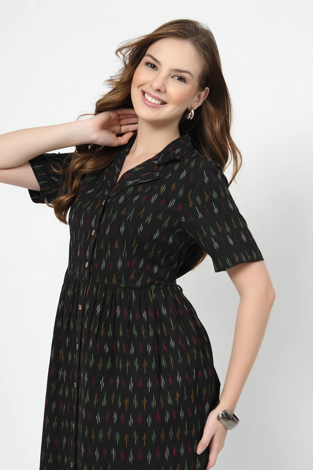 Ikat Print Zipless Feeding Dress-Black - Image 5