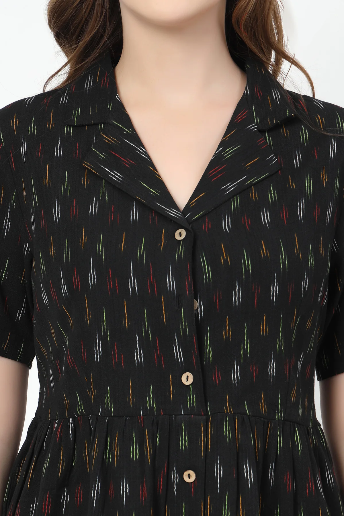 Ikat Print Zipless Feeding Dress-Black - Image 7