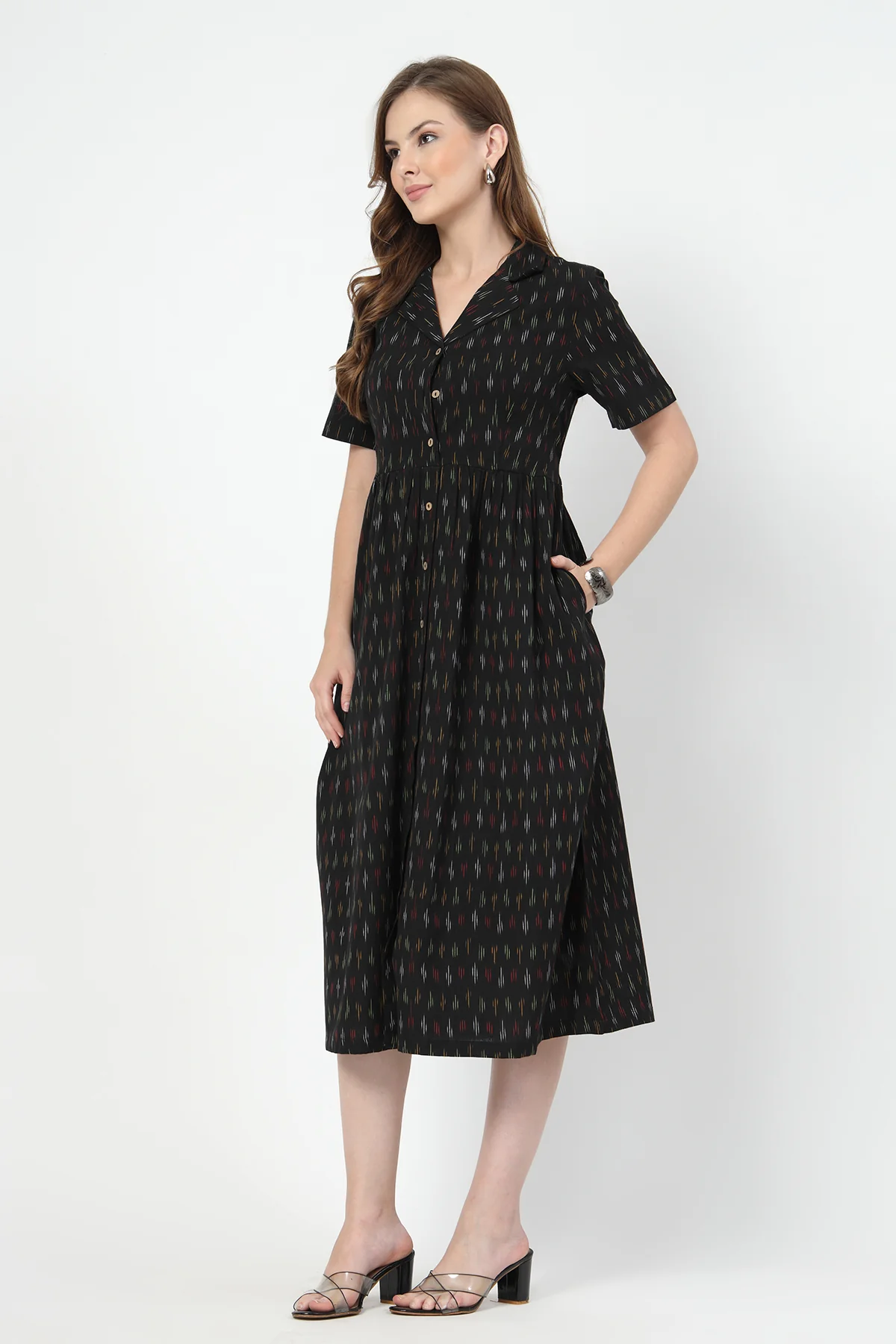 Ikat Print Zipless Feeding Dress-Black - Image 8