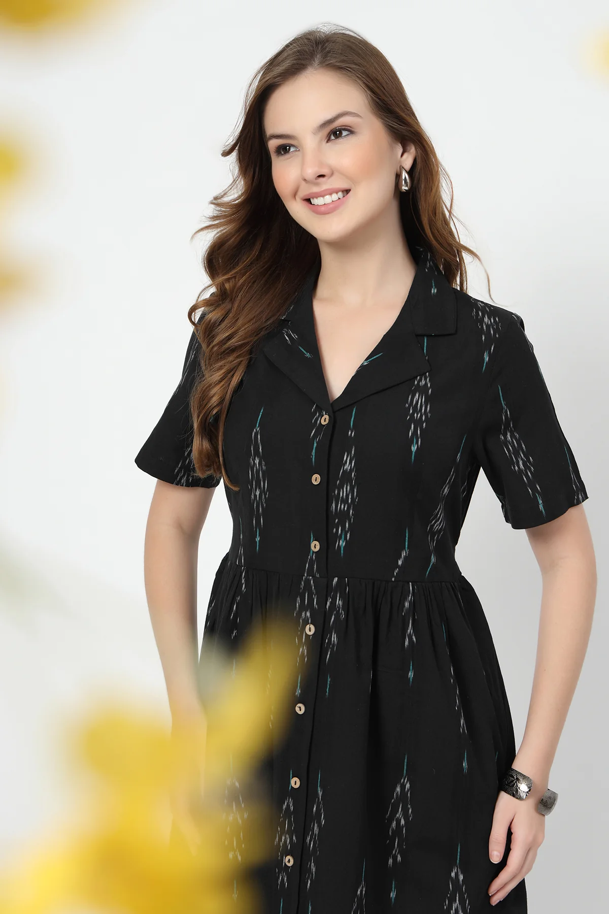 Ikat Print Zipless Feeding Dress-Black & Grey - Image 10