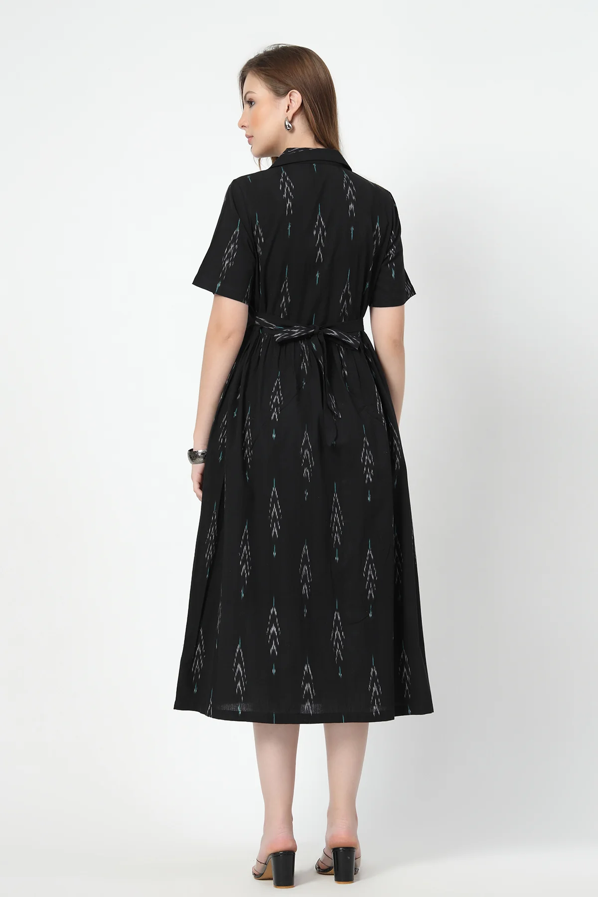 Ikat Print Zipless Feeding Dress-Black & Grey - Image 3
