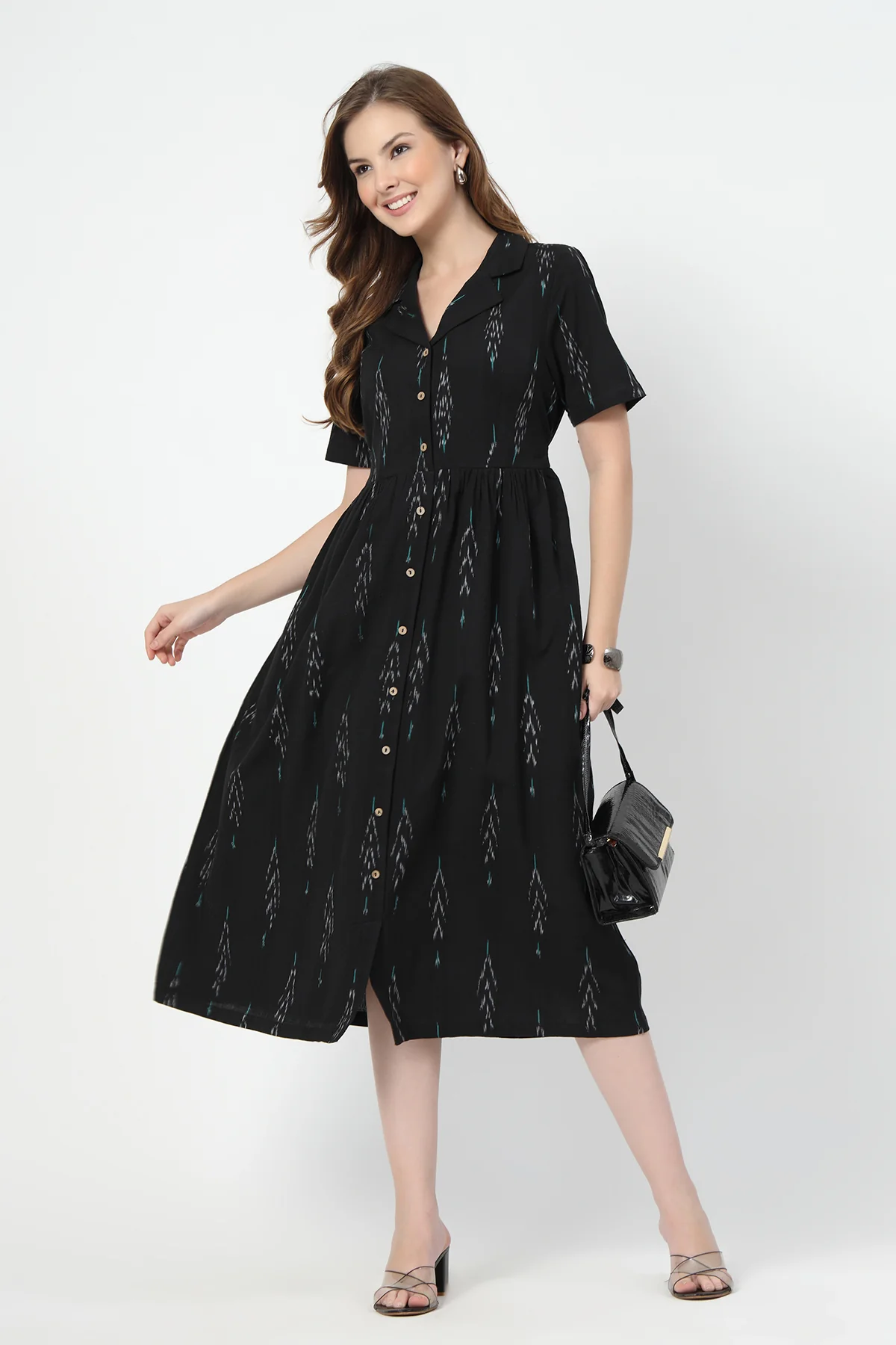 Ikat Print Zipless Feeding Dress-Black & Grey - Image 4
