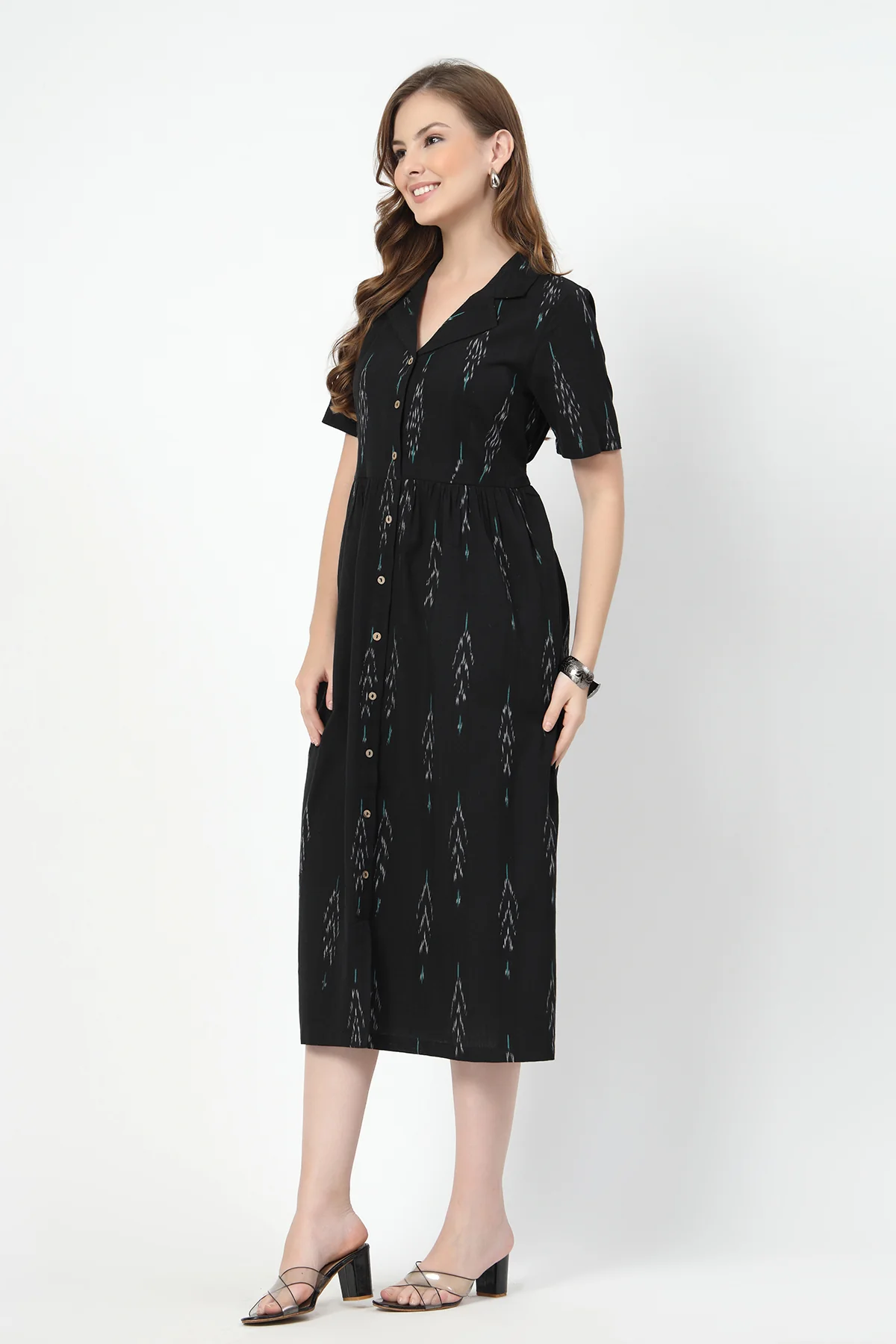 Ikat Print Zipless Feeding Dress-Black & Grey - Image 5