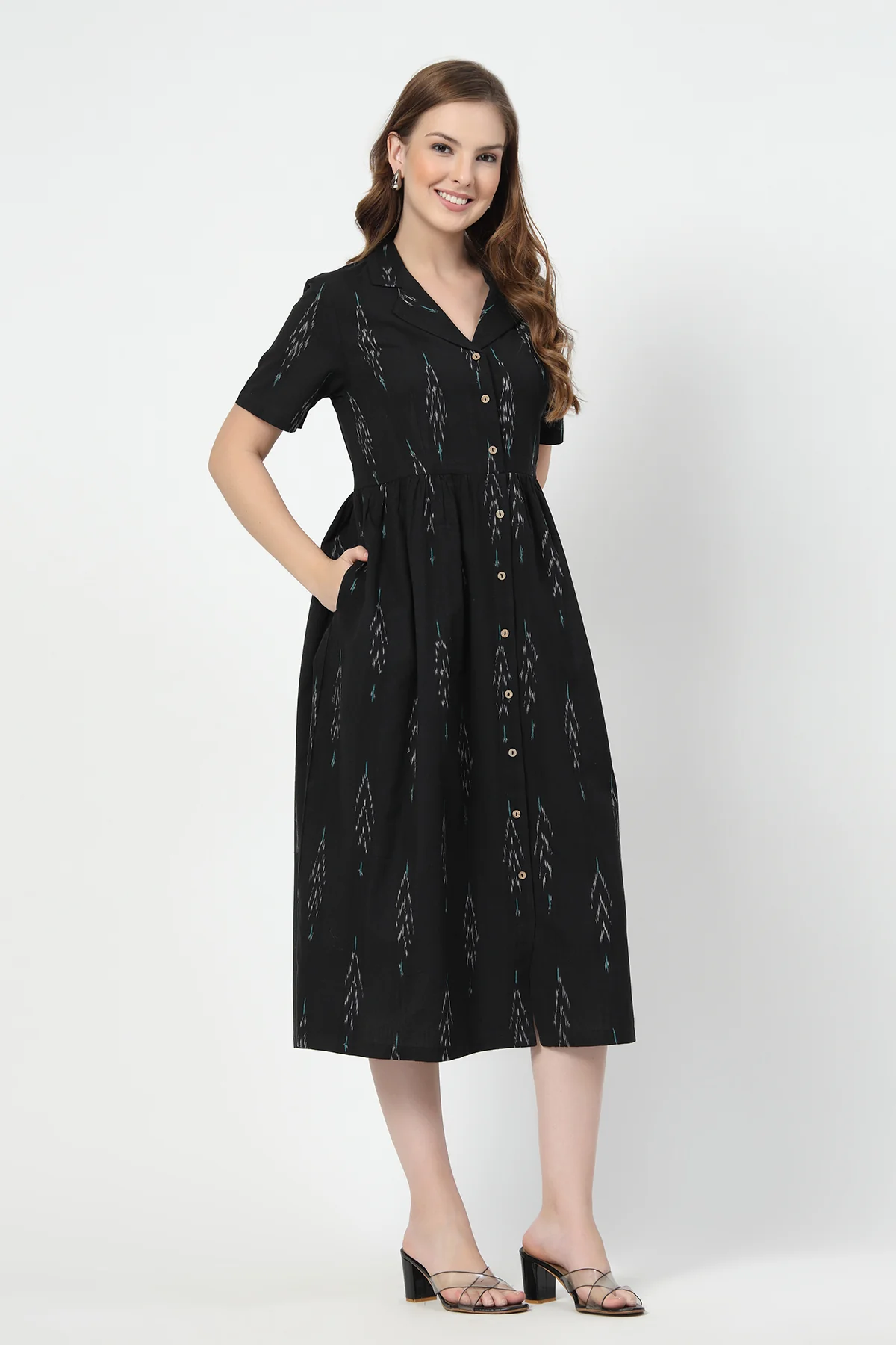 Ikat Print Zipless Feeding Dress-Black & Grey - Image 6